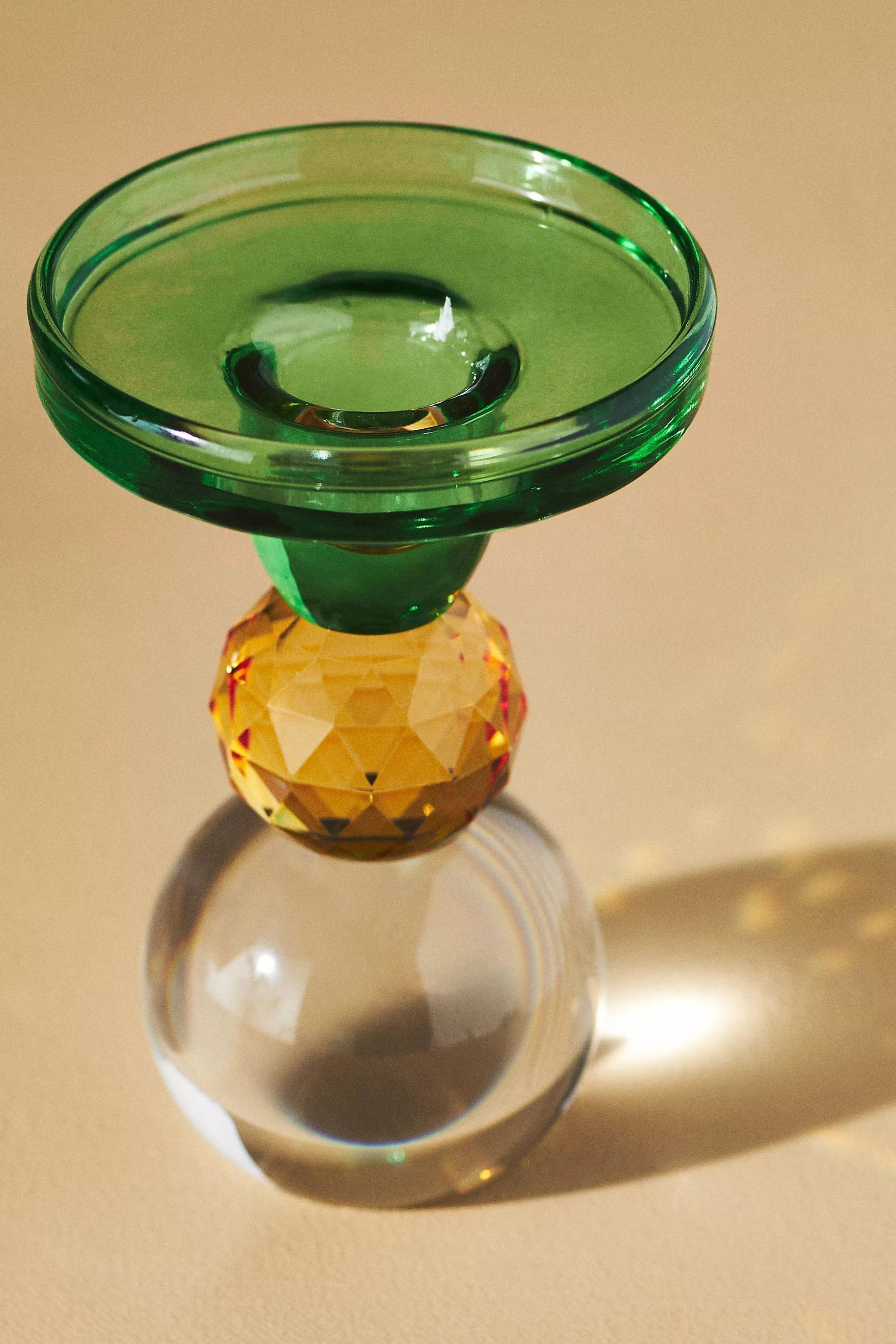 Cut Glass Candle Holder, Green, A501_0030, large image number 2