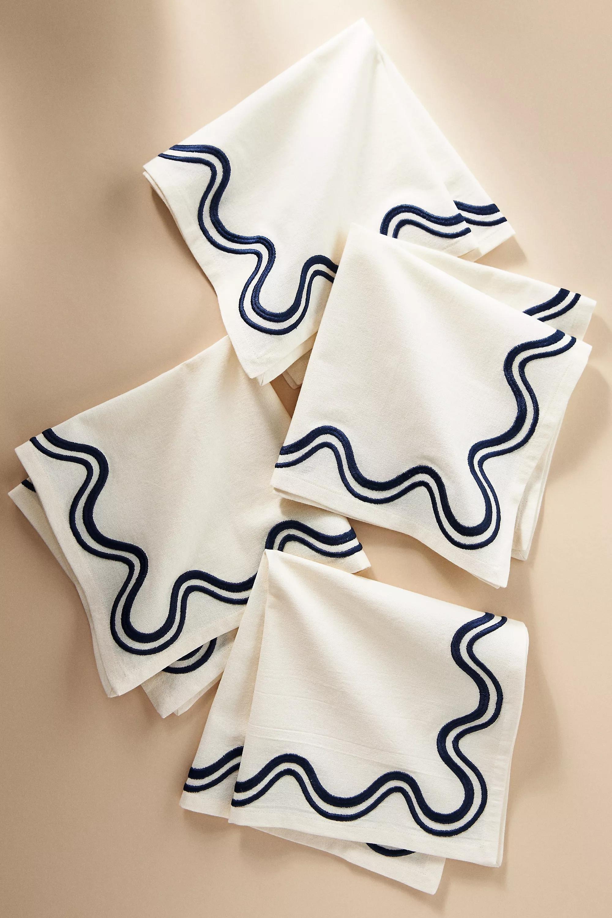 Madeline Embroidered Cotton Napkins, Set Of 4, Navy, A501_0041, large image number 0