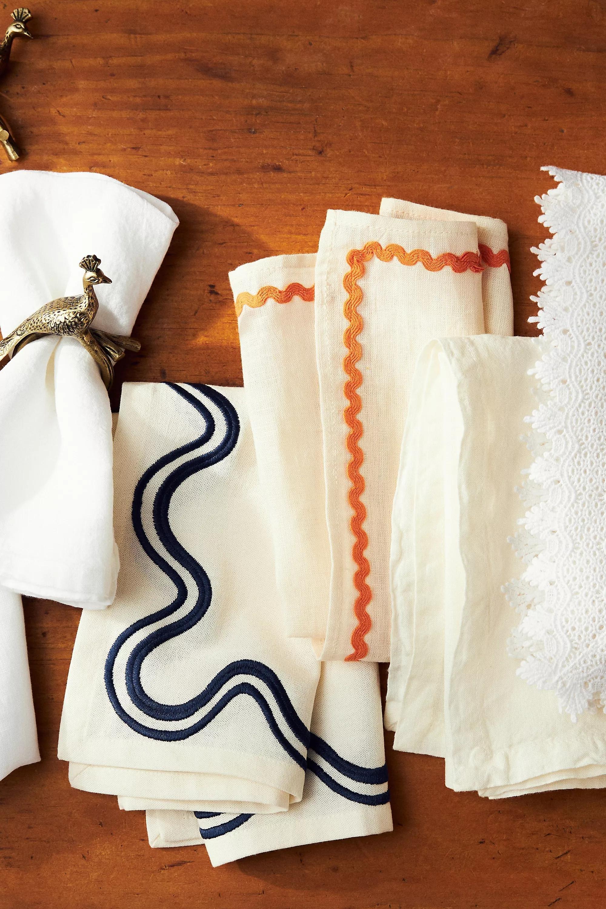Madeline Embroidered Cotton Napkins, Set Of 4, Navy, A501_0041, large image number 1