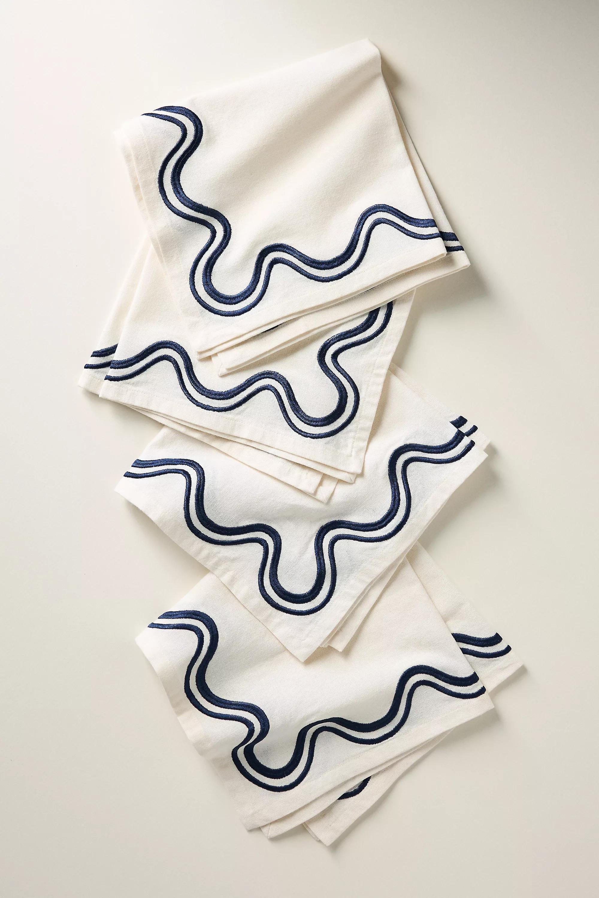 Madeline Embroidered Cotton Napkins, Set Of 4, Navy, A501_0041, large image number 3