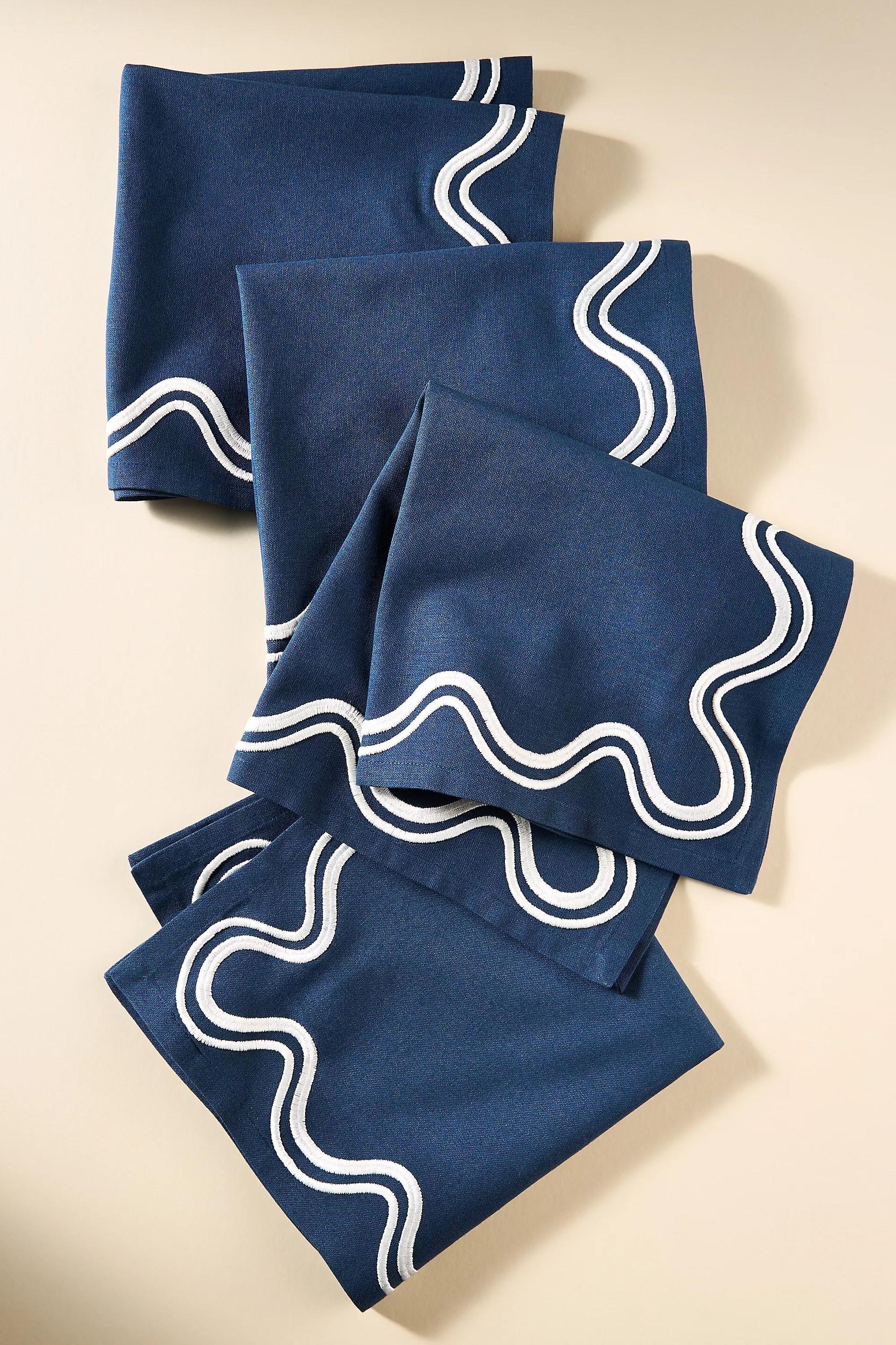 Madeline Embroidered Cotton Napkins, Set Of 4, Navy, A501_0042, large image number 0