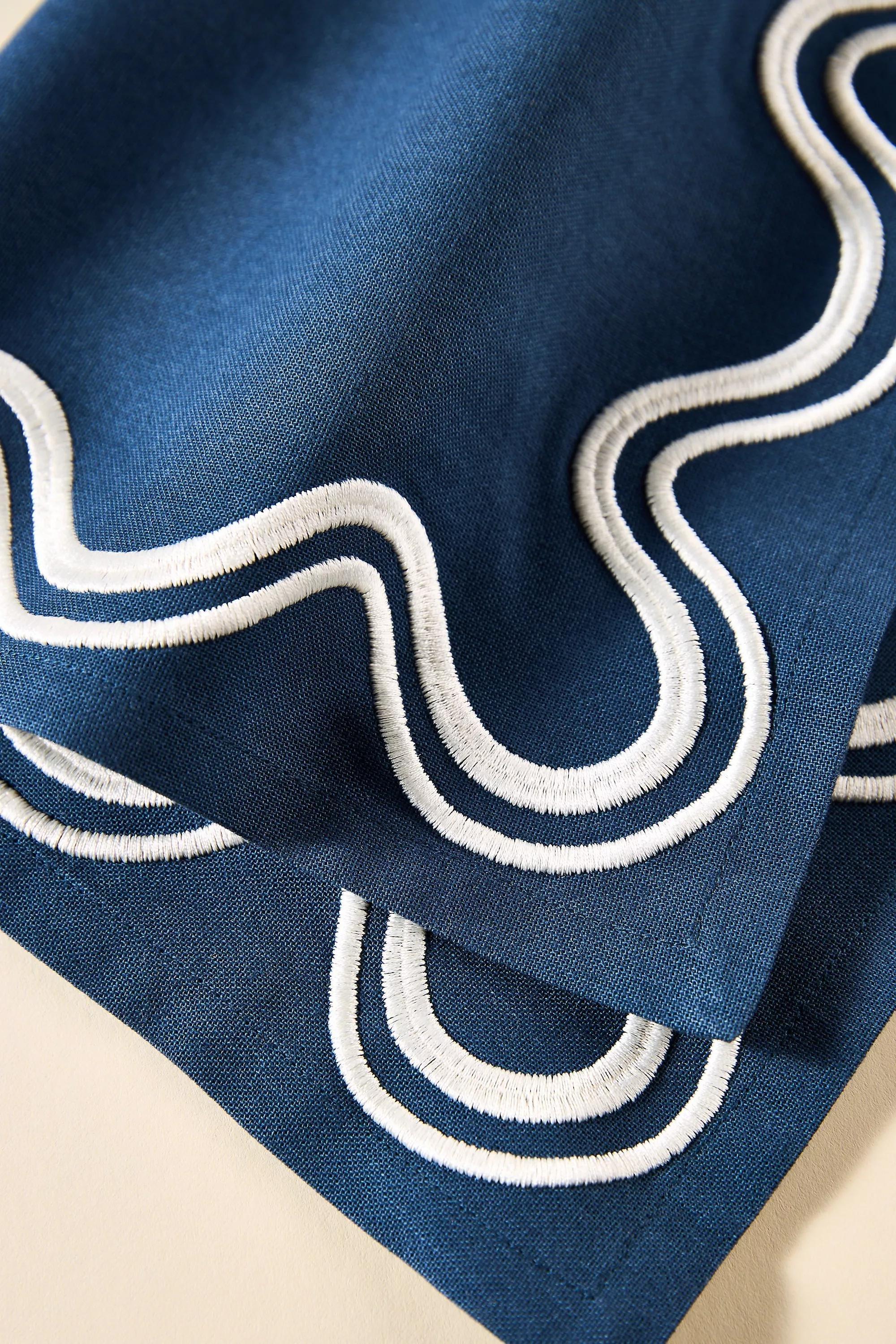 Madeline Embroidered Cotton Napkins, Set Of 4, Navy, A501_0042, large image number 1