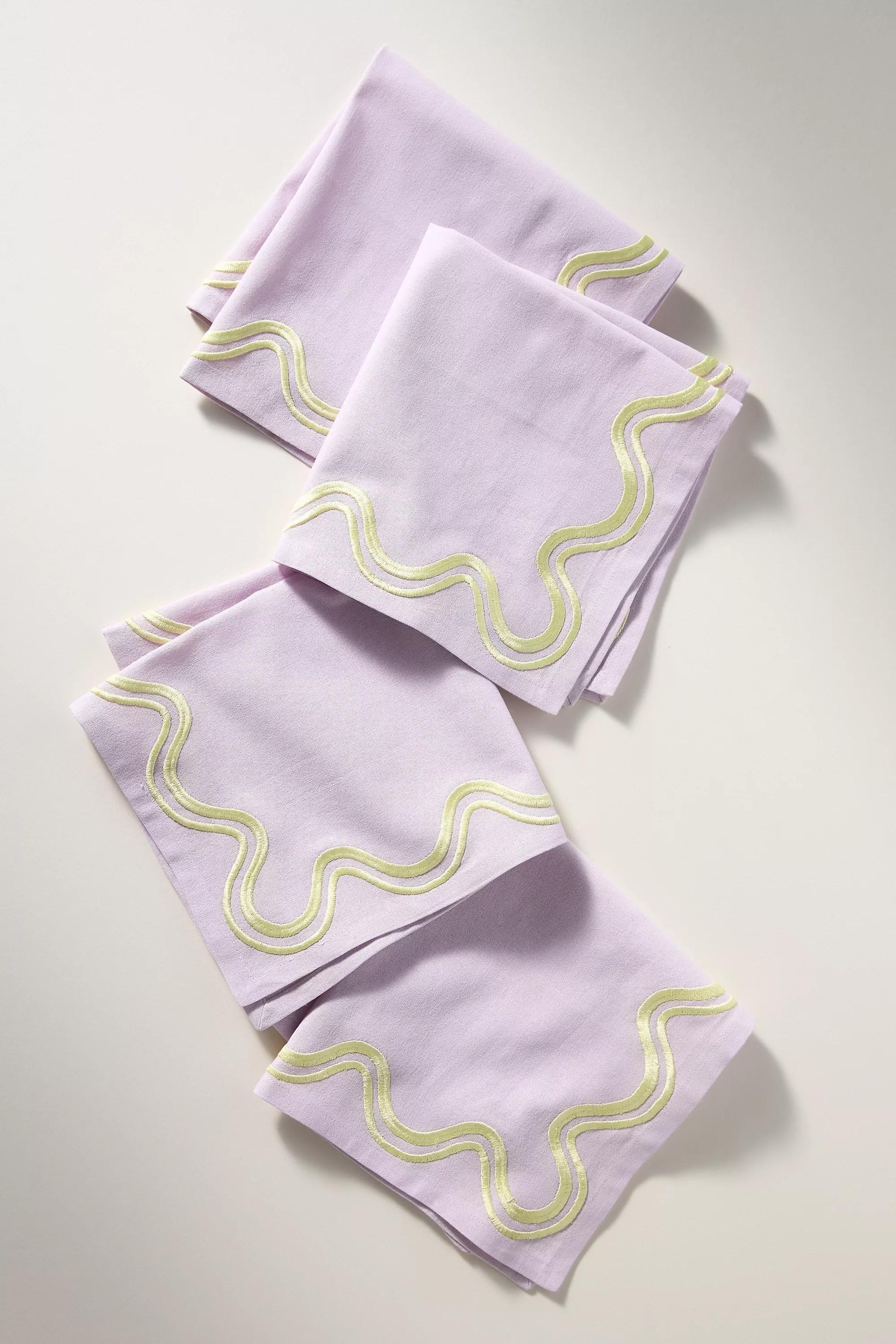 Madeline Embroidered Cotton Napkins, Set Of 4, Purple, A501_0053, large image number 0