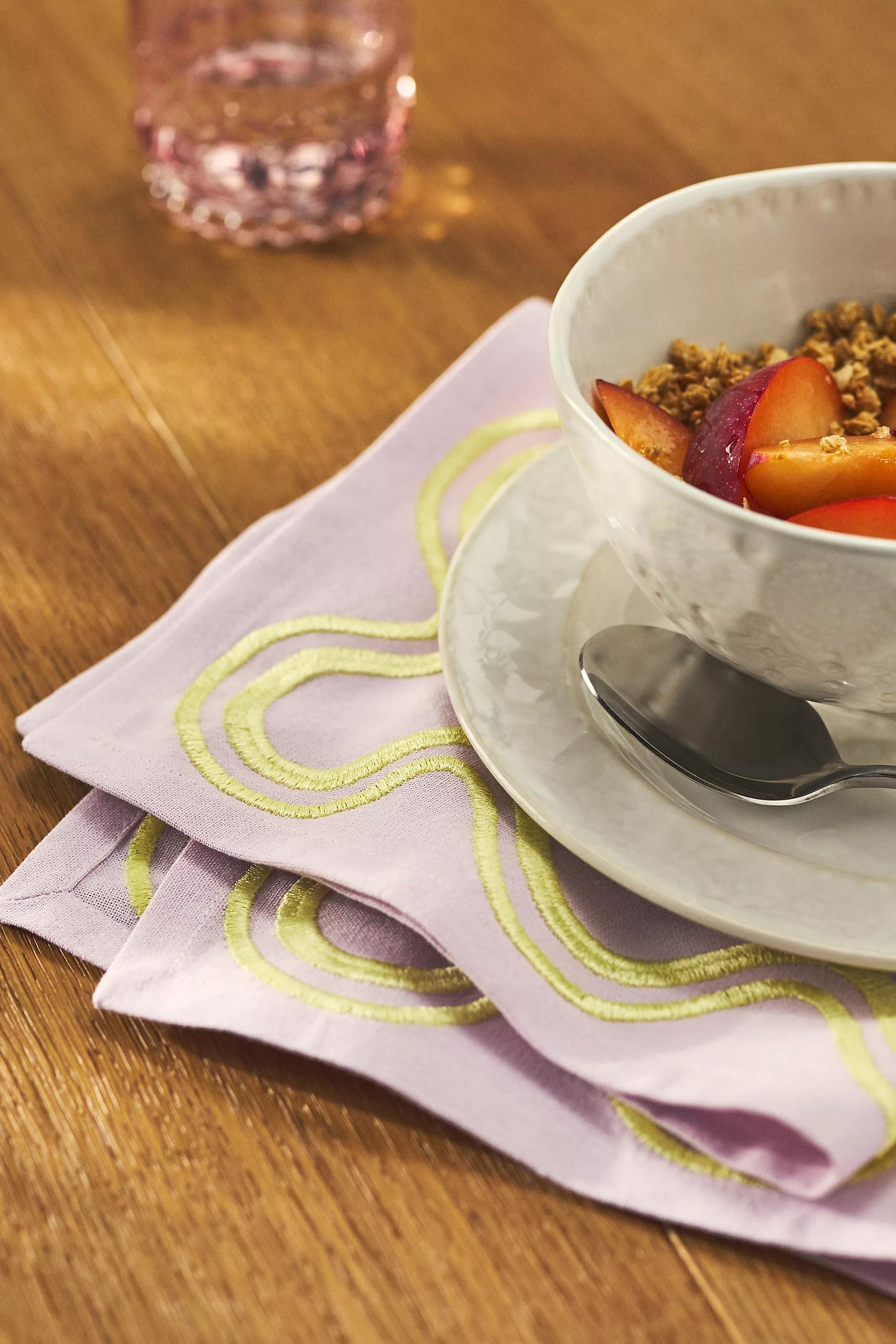 Madeline Embroidered Cotton Napkins, Set Of 4, Purple, A501_0053, medium