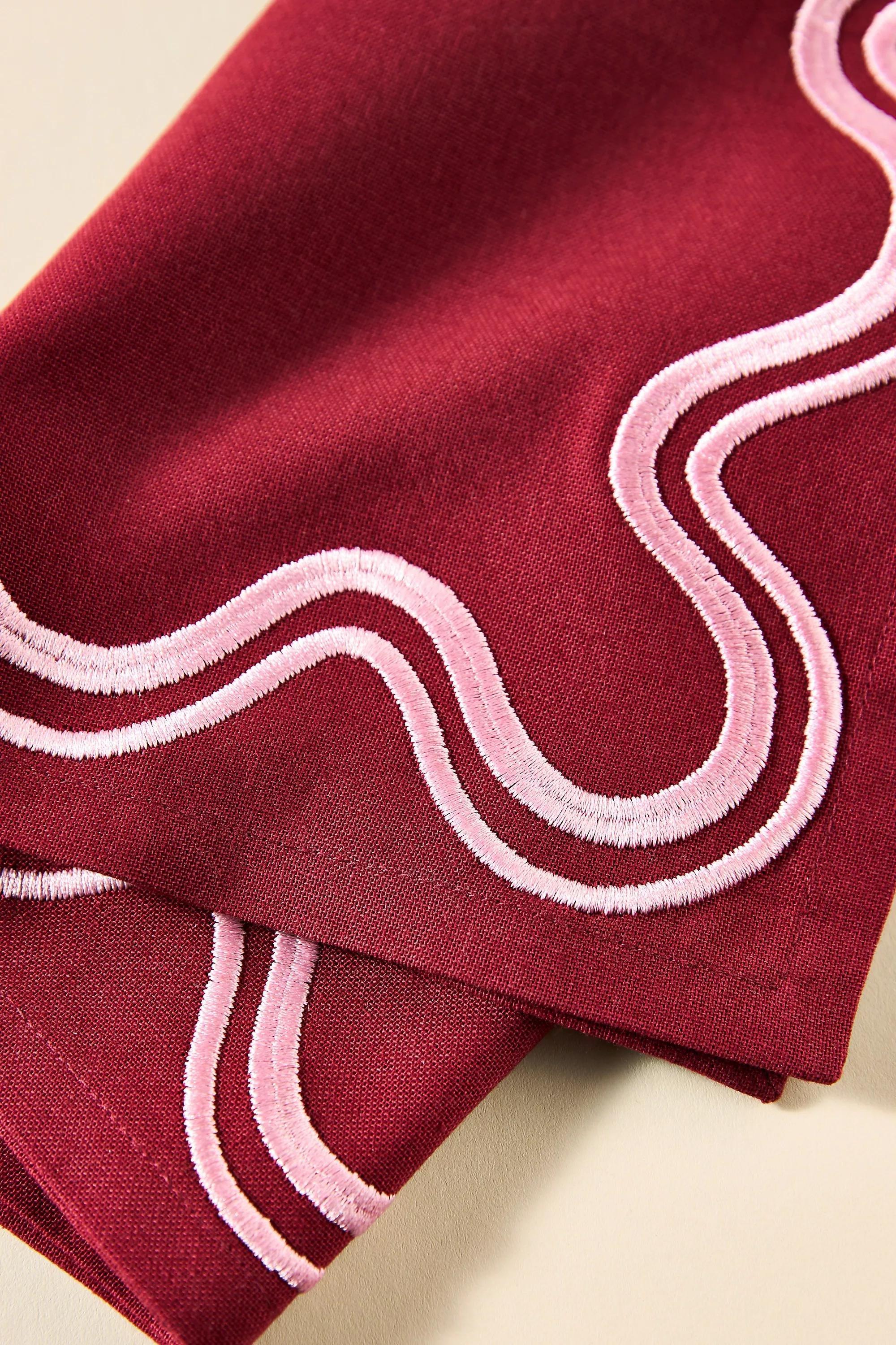 By Madeline Embroidered Cotton Napkins, Set Of 4, Red, A501_0061, medium