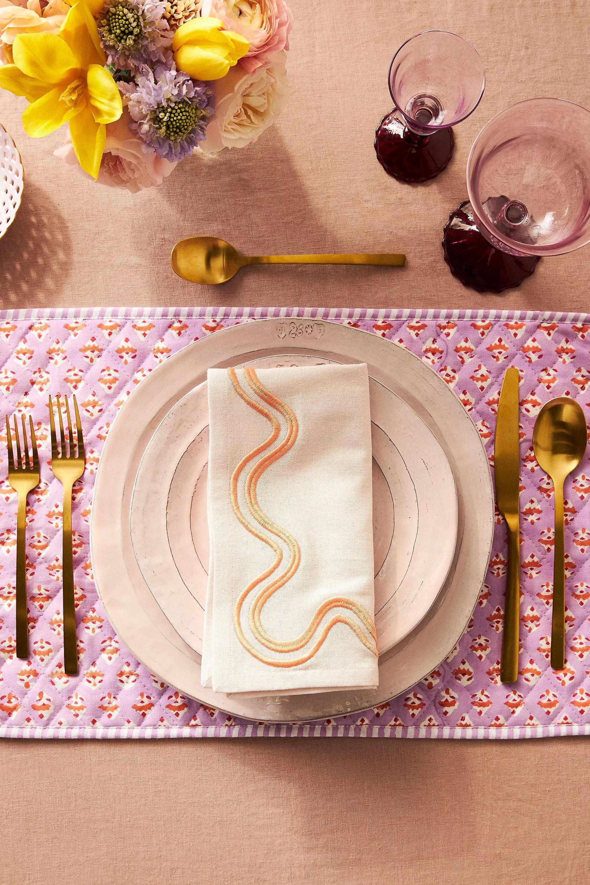 Madeline Embroidered Cotton Napkins, Set Of 4, Pink, A501_0066, large image number 1