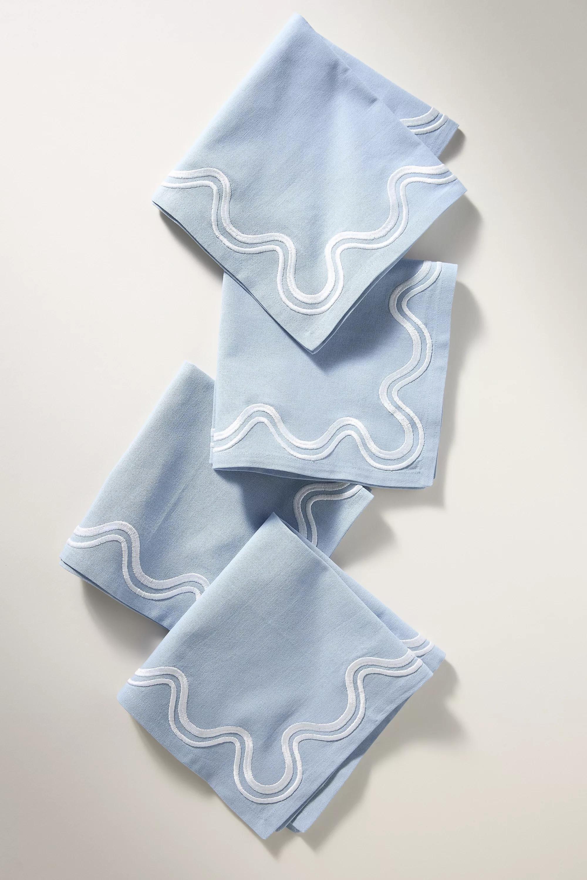 Madeline Embroidered Cotton Napkins, Set Of 4, Blue, A501_0092, large image number 0