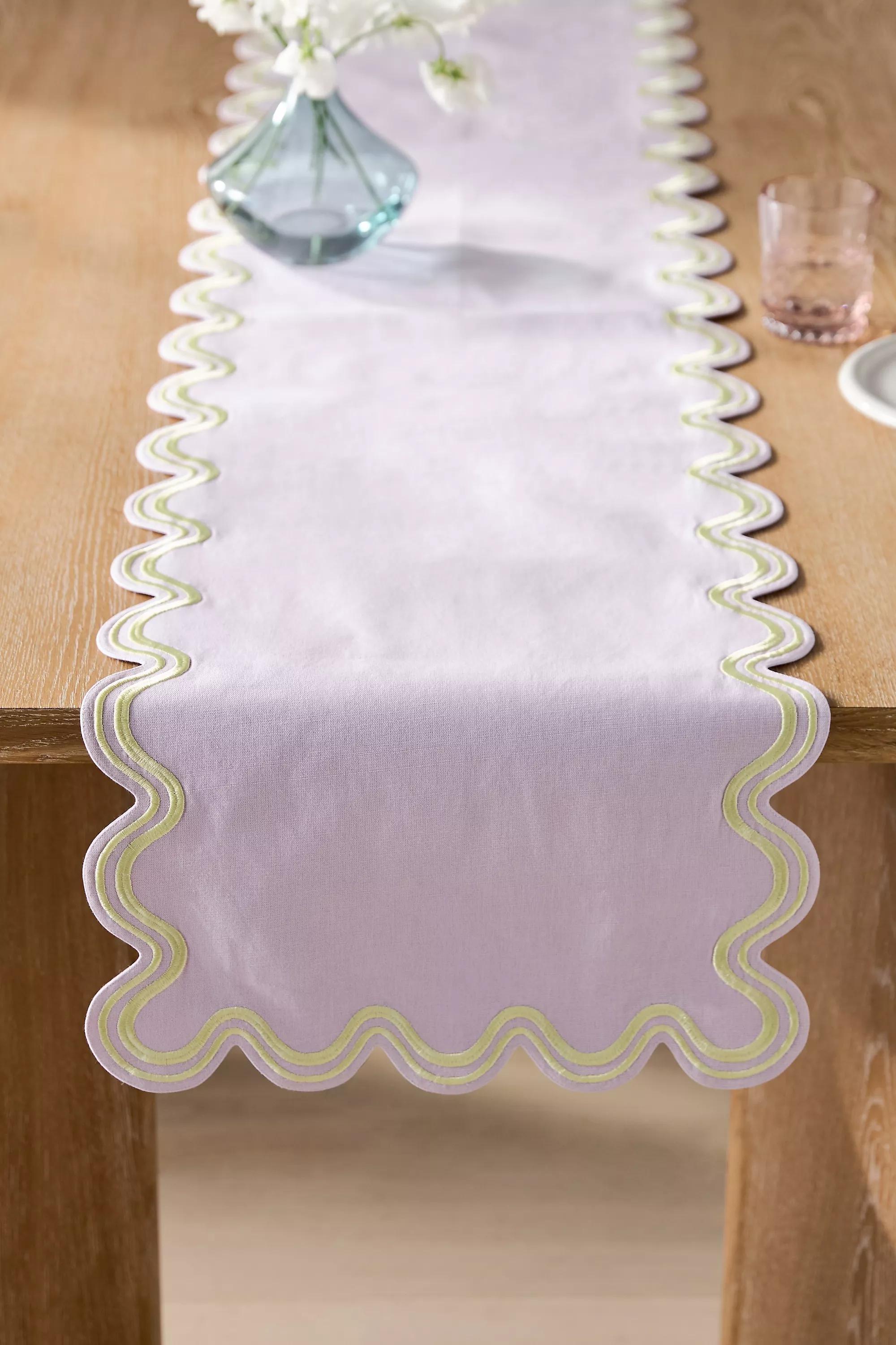 Madeline Embroidered Cotton Table Runner, Purple, , medium