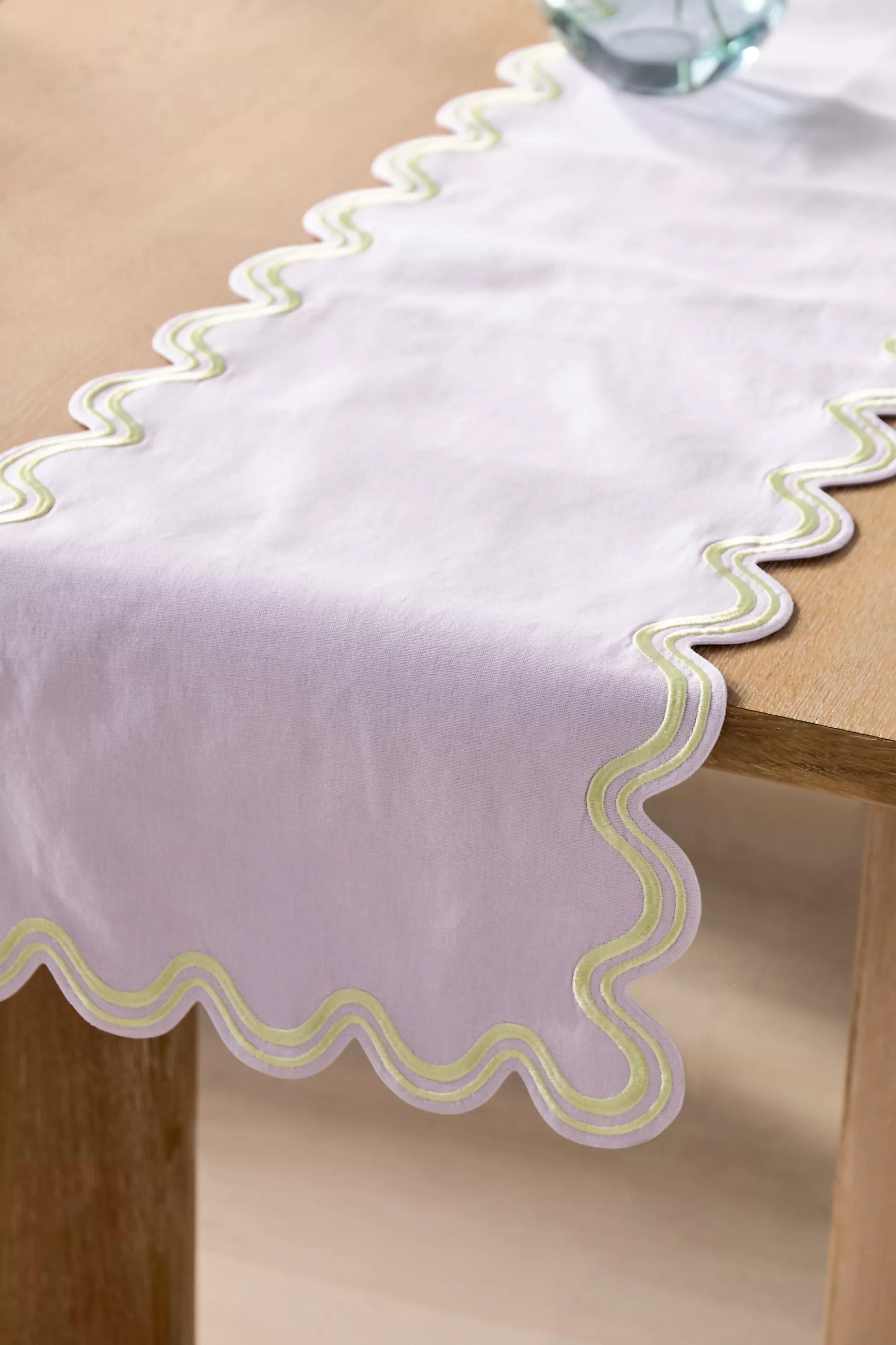 Madeline Embroidered Cotton Table Runner, Purple, A501_0053, large image number 1