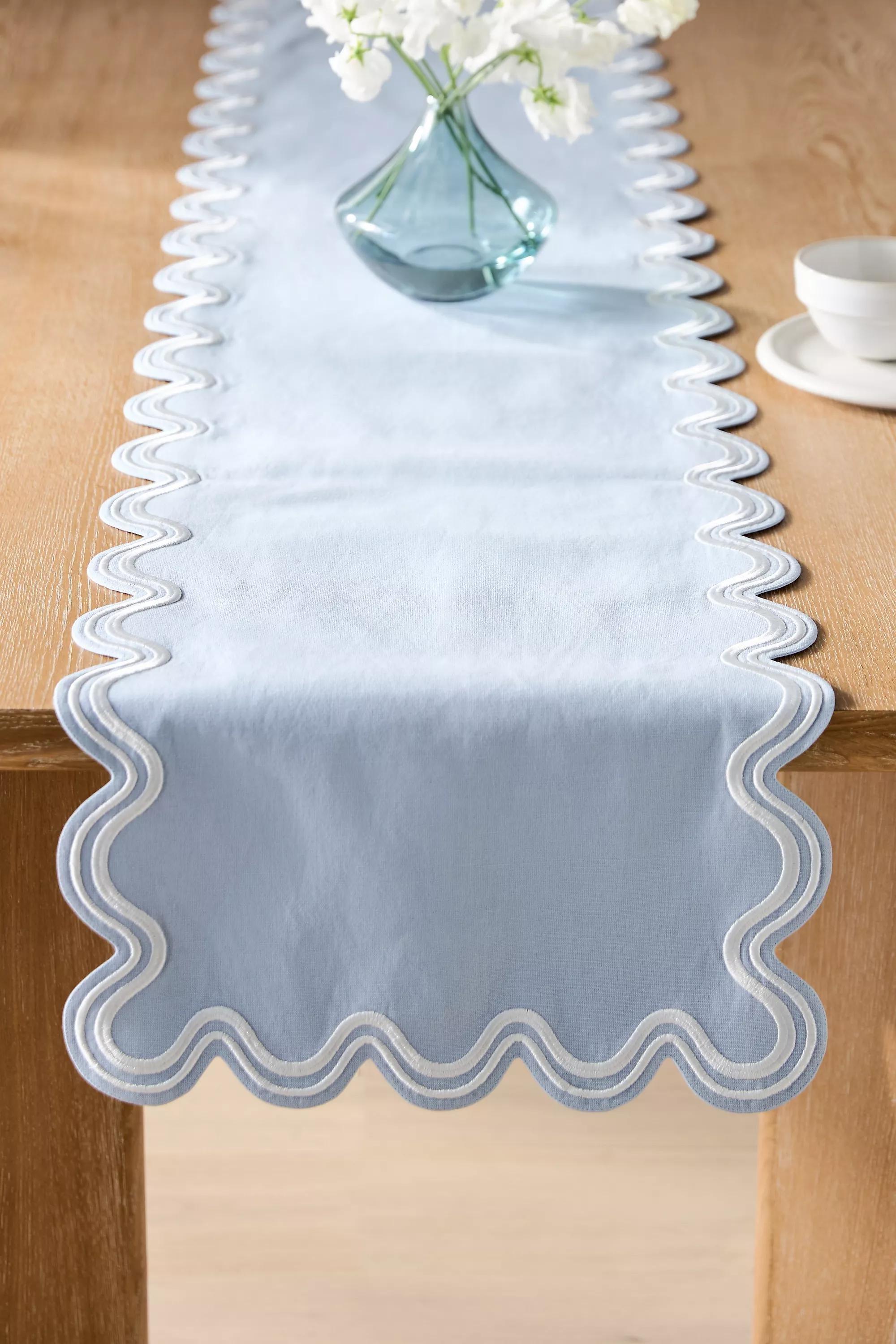 Madeline Embroidered Cotton Table Runner, Blue, A501_0092, large image number 0