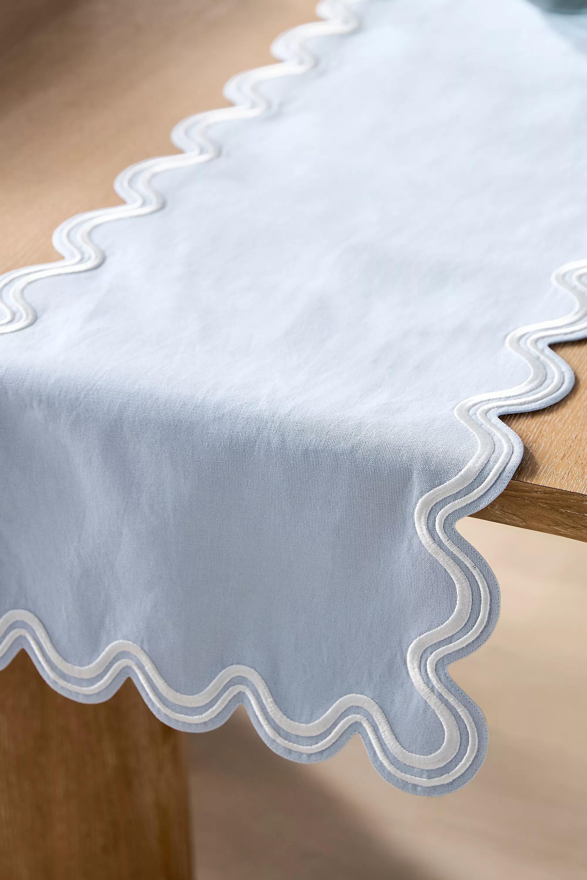 Madeline Embroidered Cotton Table Runner, Blue, A501_0092, large image number 1