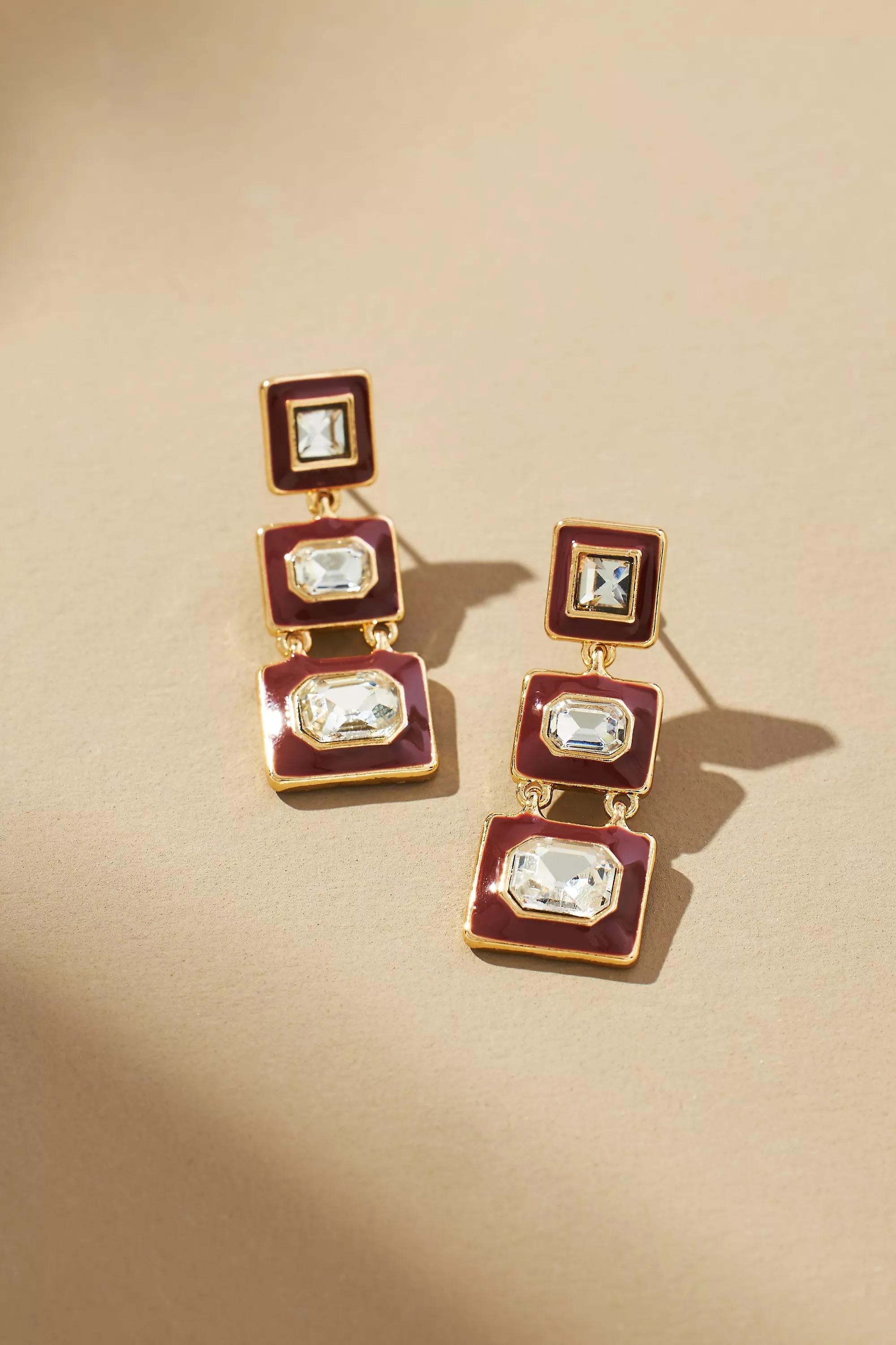Arden Triple Square Drop Earrings, Brown, A501_0020, large image number 0