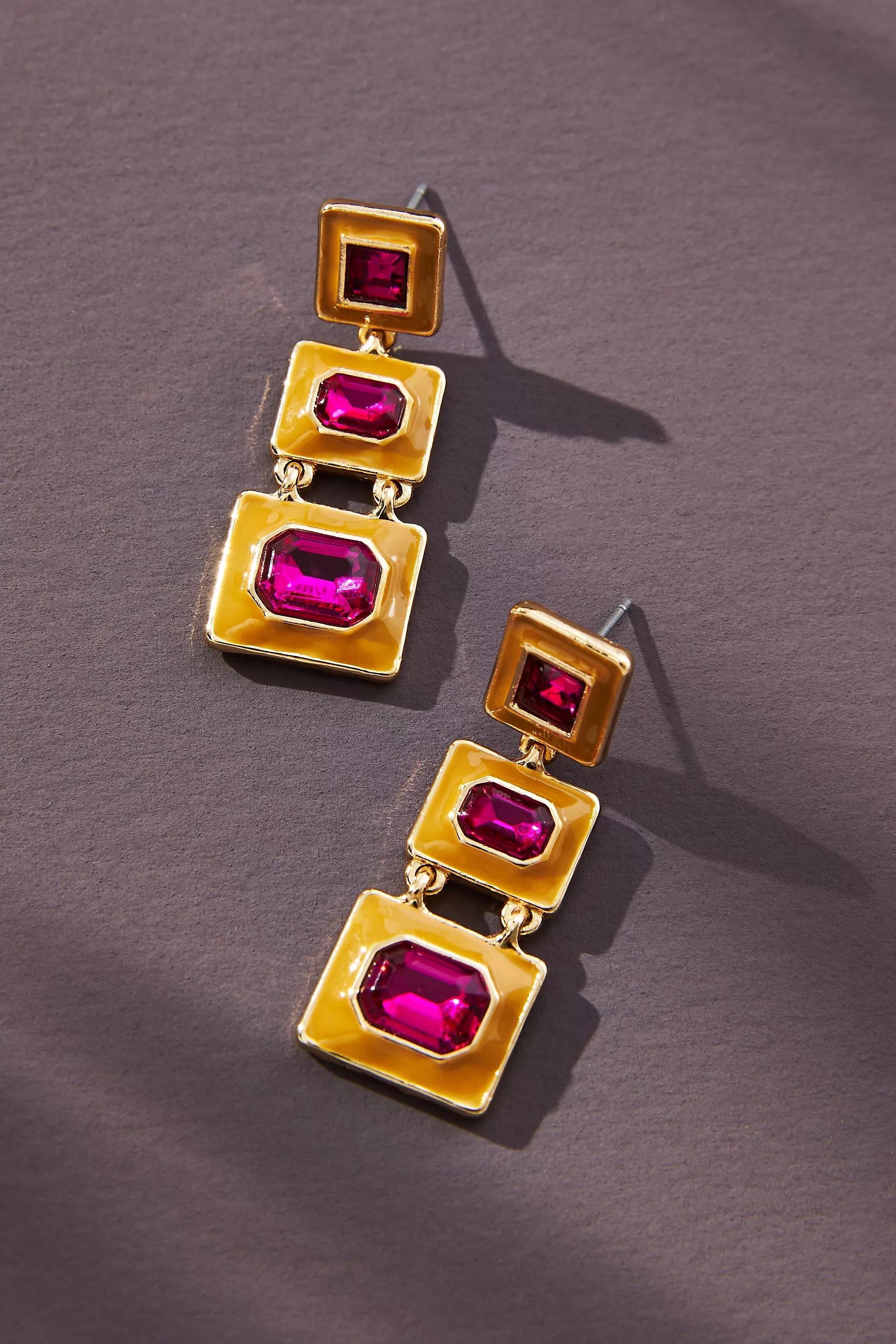 Arden Triple Square Drop Earrings, Brown, A501_0224, medium