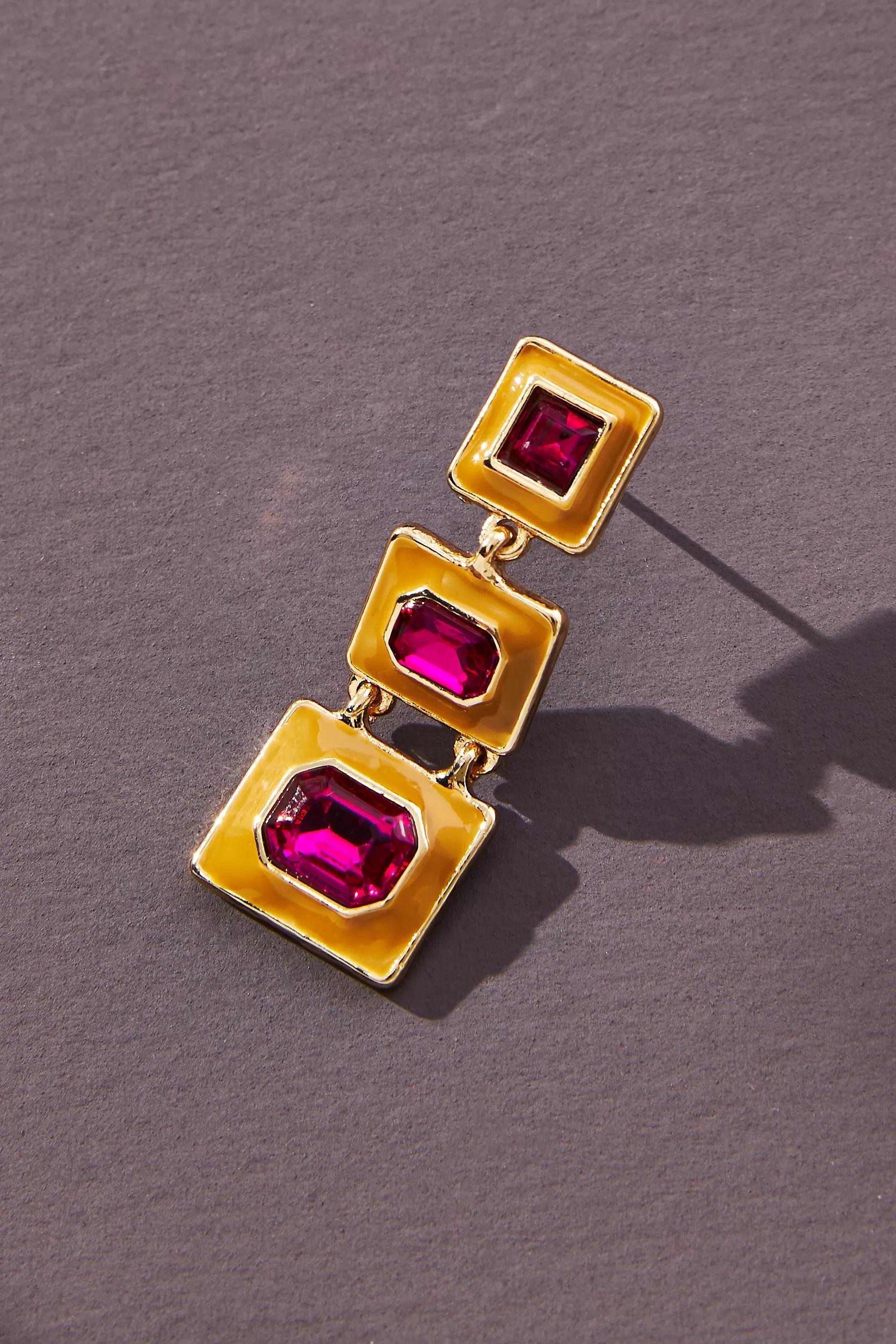 Arden Triple Square Drop Earrings, Brown, A501_0224, medium