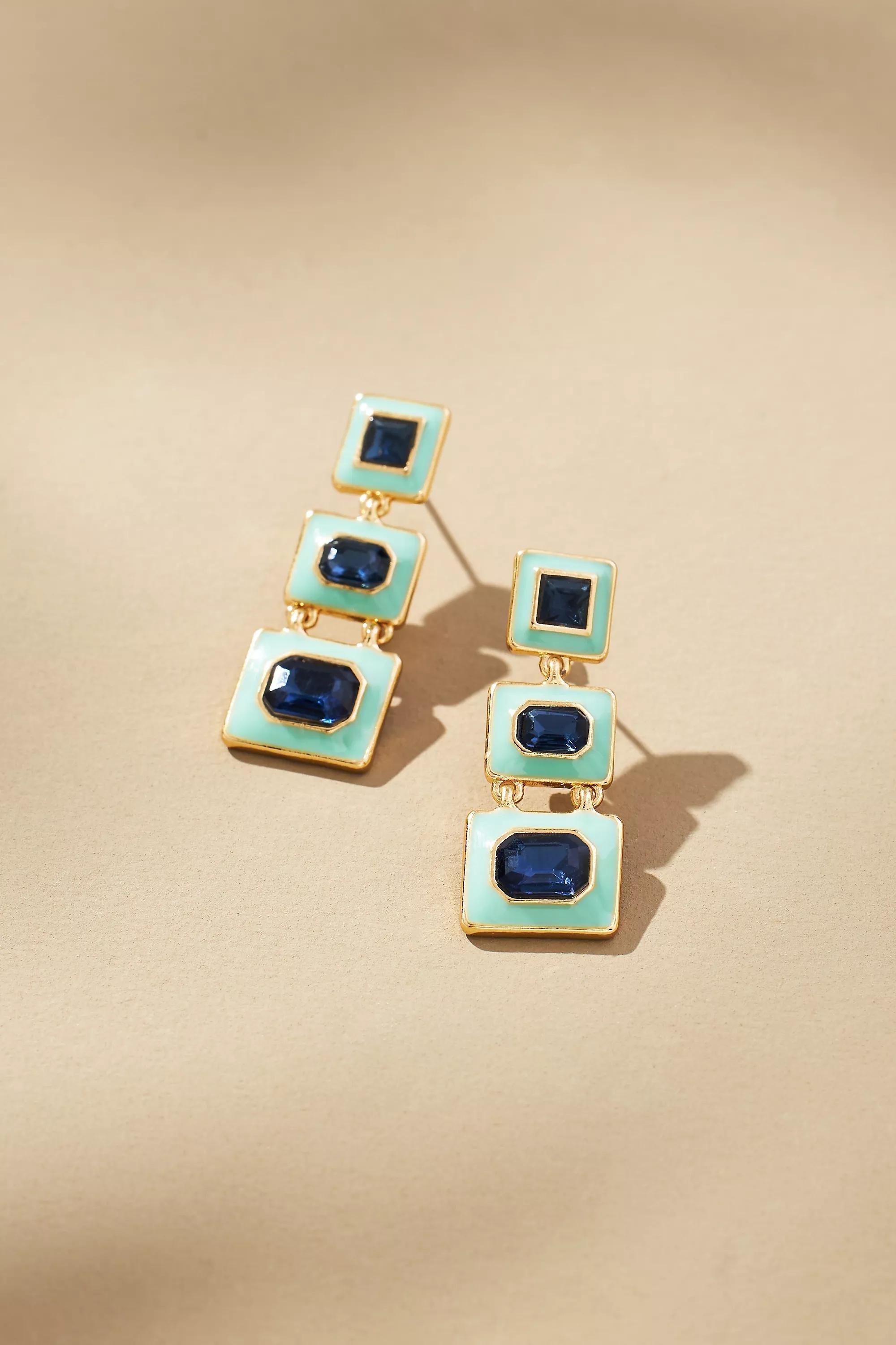 Arden Triple Square Drop Earrings, Green, A501_0237, large image number 0