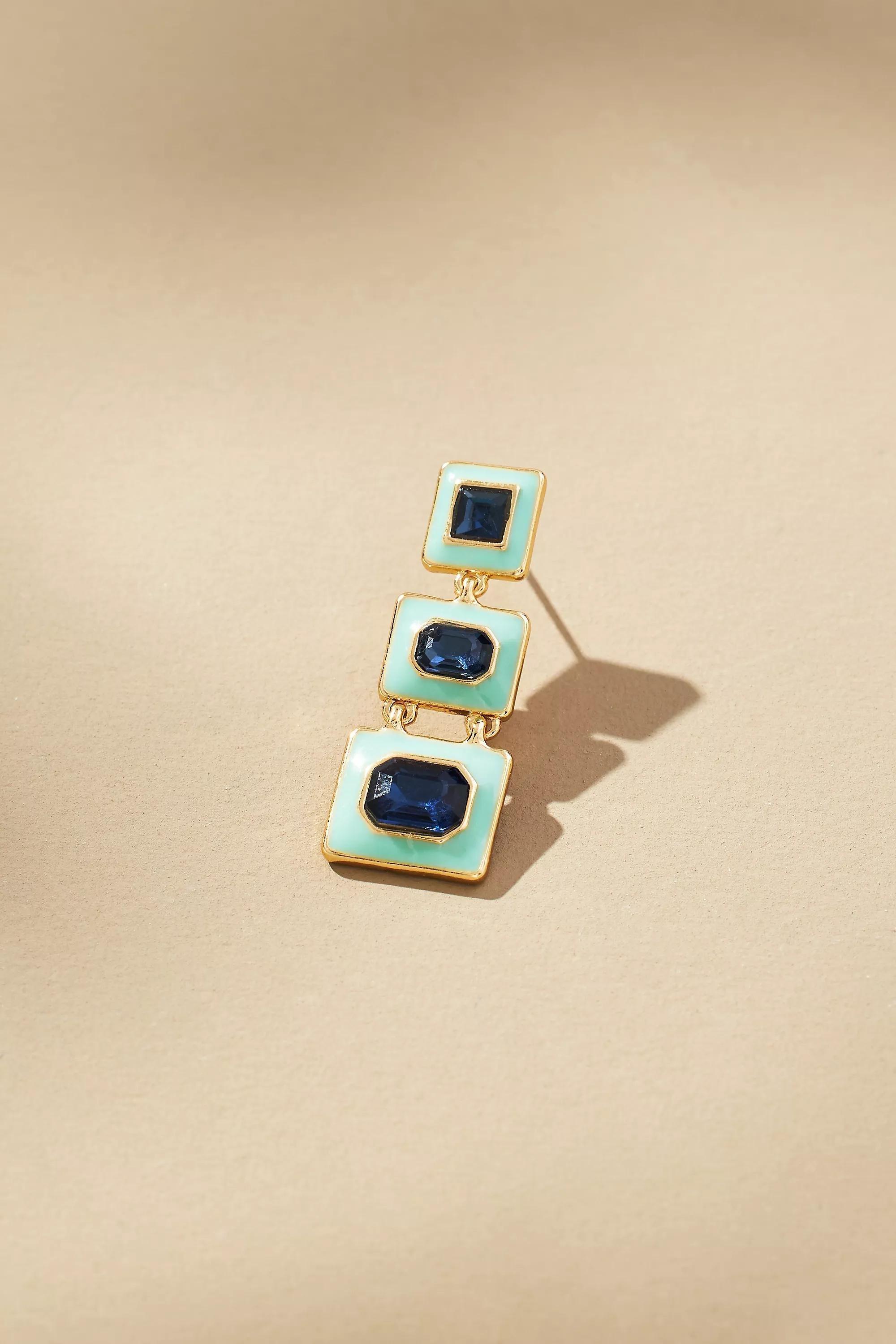 Arden Triple Square Drop Earrings, Green, A501_0237, large image number 1