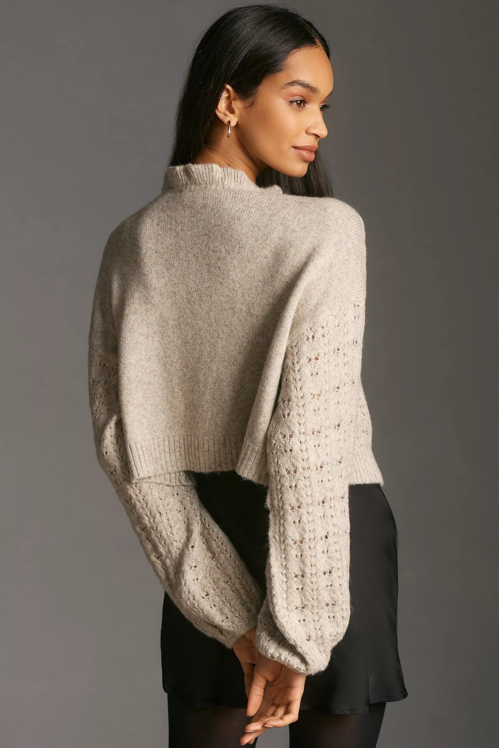 Flat White Cropped Cable Knit Cardigan, Grey, A501_0004, large image number 2