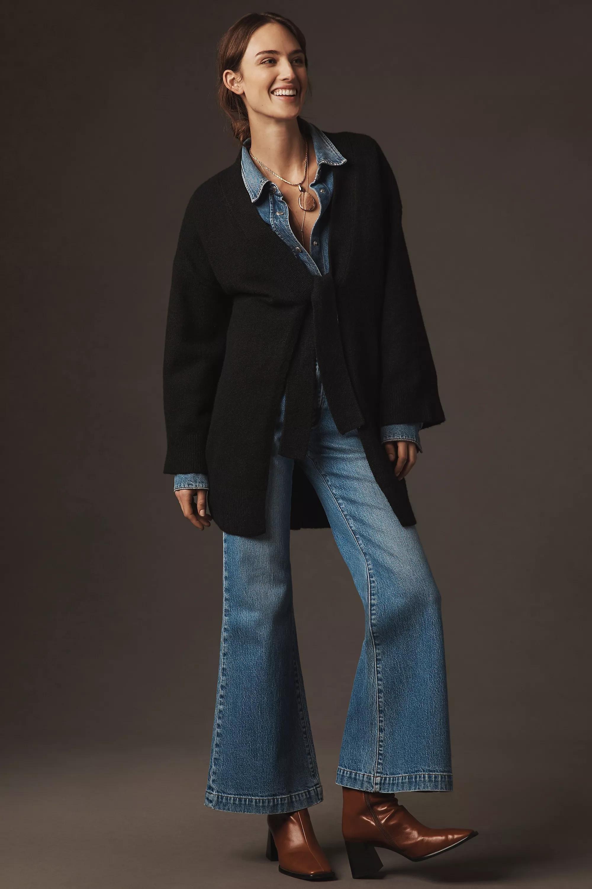 Flat White Tie-Front Longline Cardigan, Black, A501_0001, large image number 0