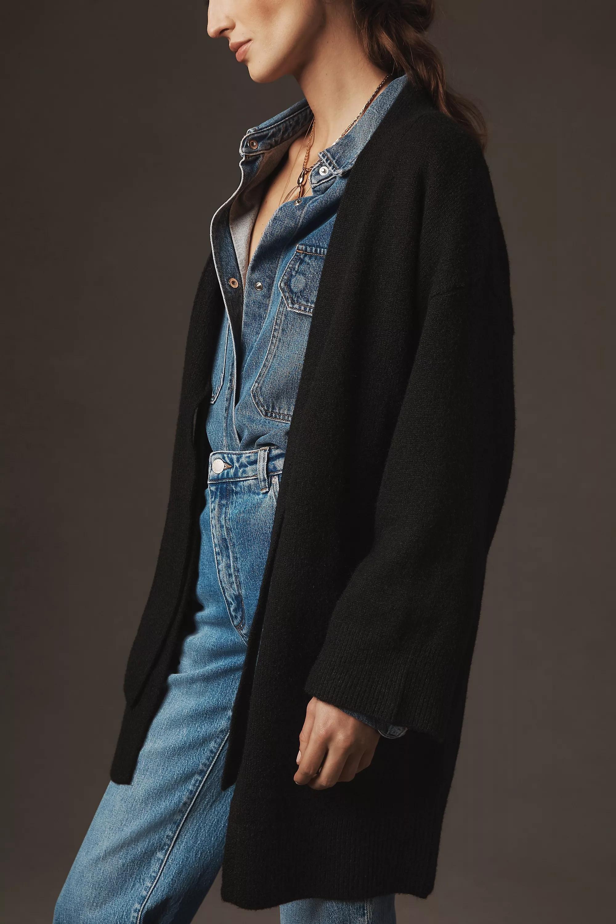 Flat White Tie-Front Longline Cardigan, Black, A501_0001, large image number 1