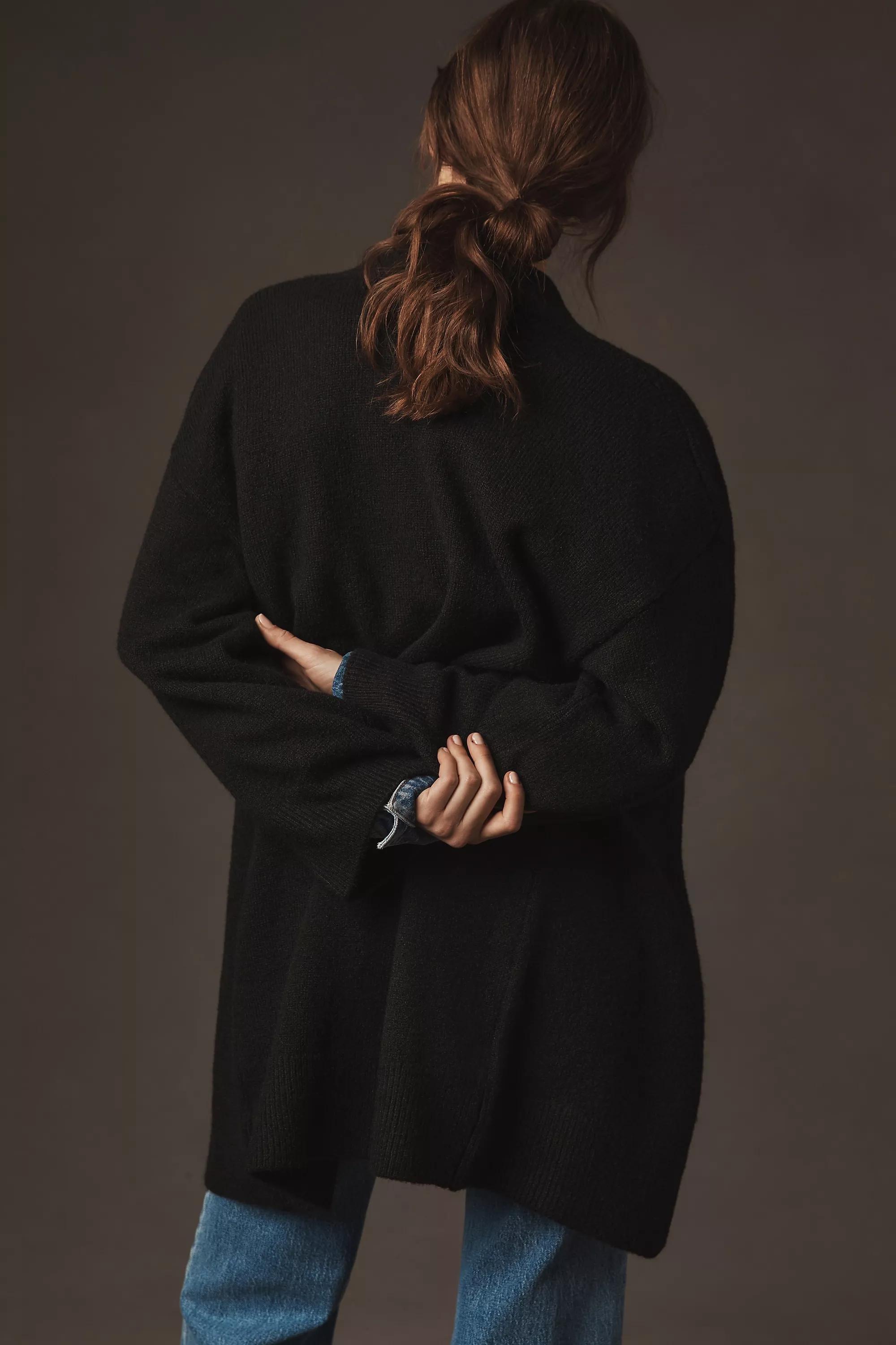 Flat White Tie-Front Longline Cardigan, Black, A501_0001, large image number 3