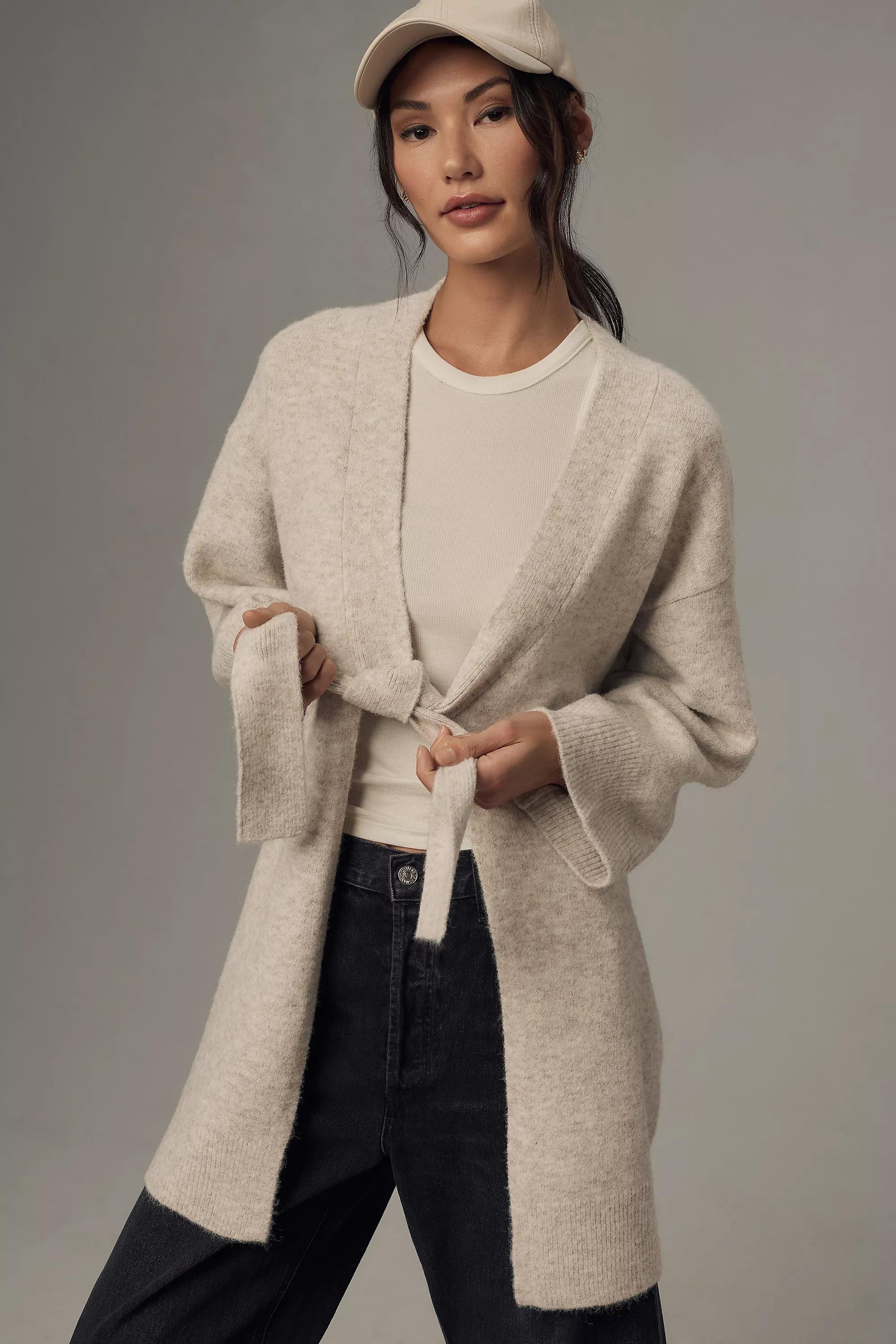 Flat White Tie-Front Longline Cardigan, Cream, A501_0012, large image number 0