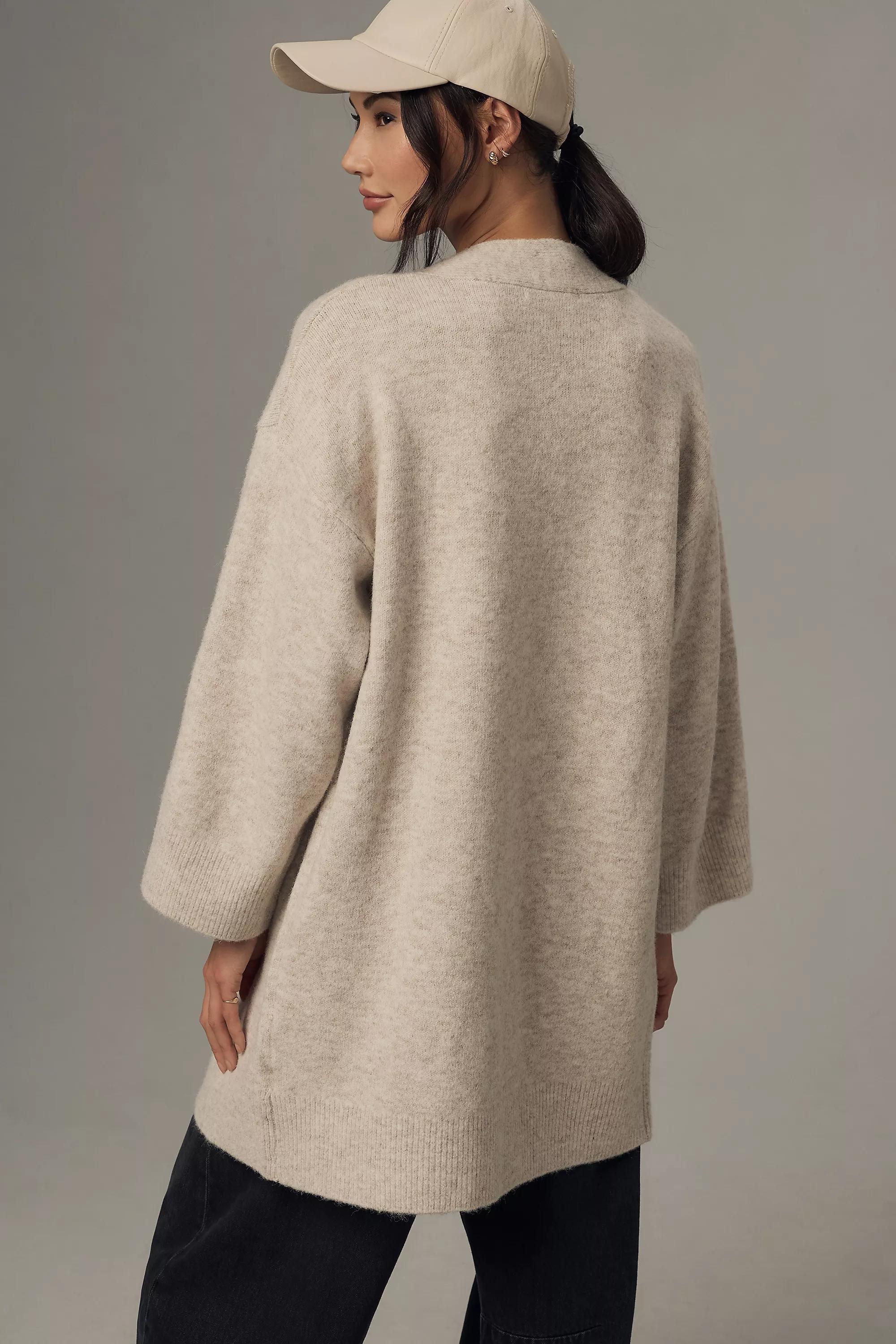 Flat White Tie-Front Longline Cardigan, Cream, A501_0012, large image number 3