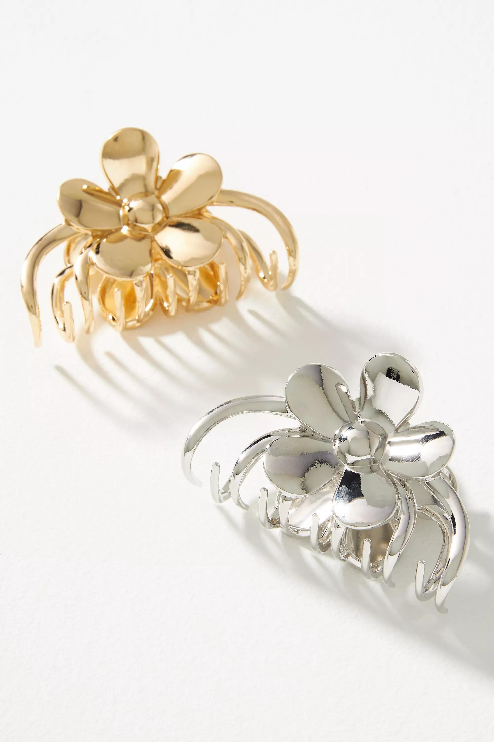 Metal Flower Hair Claw Clips, Set Of 2, , medium
