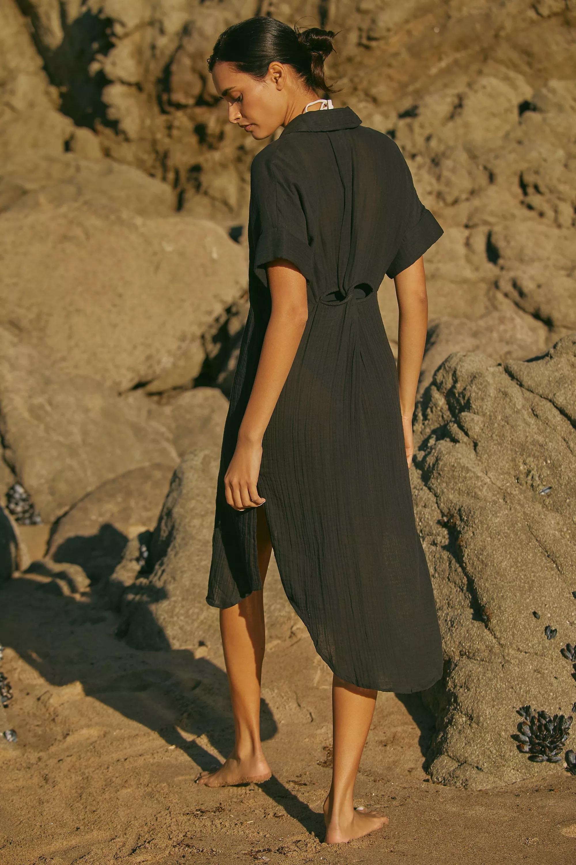 Anthropologie Textured Shirt Dress, Black, , large image number 1