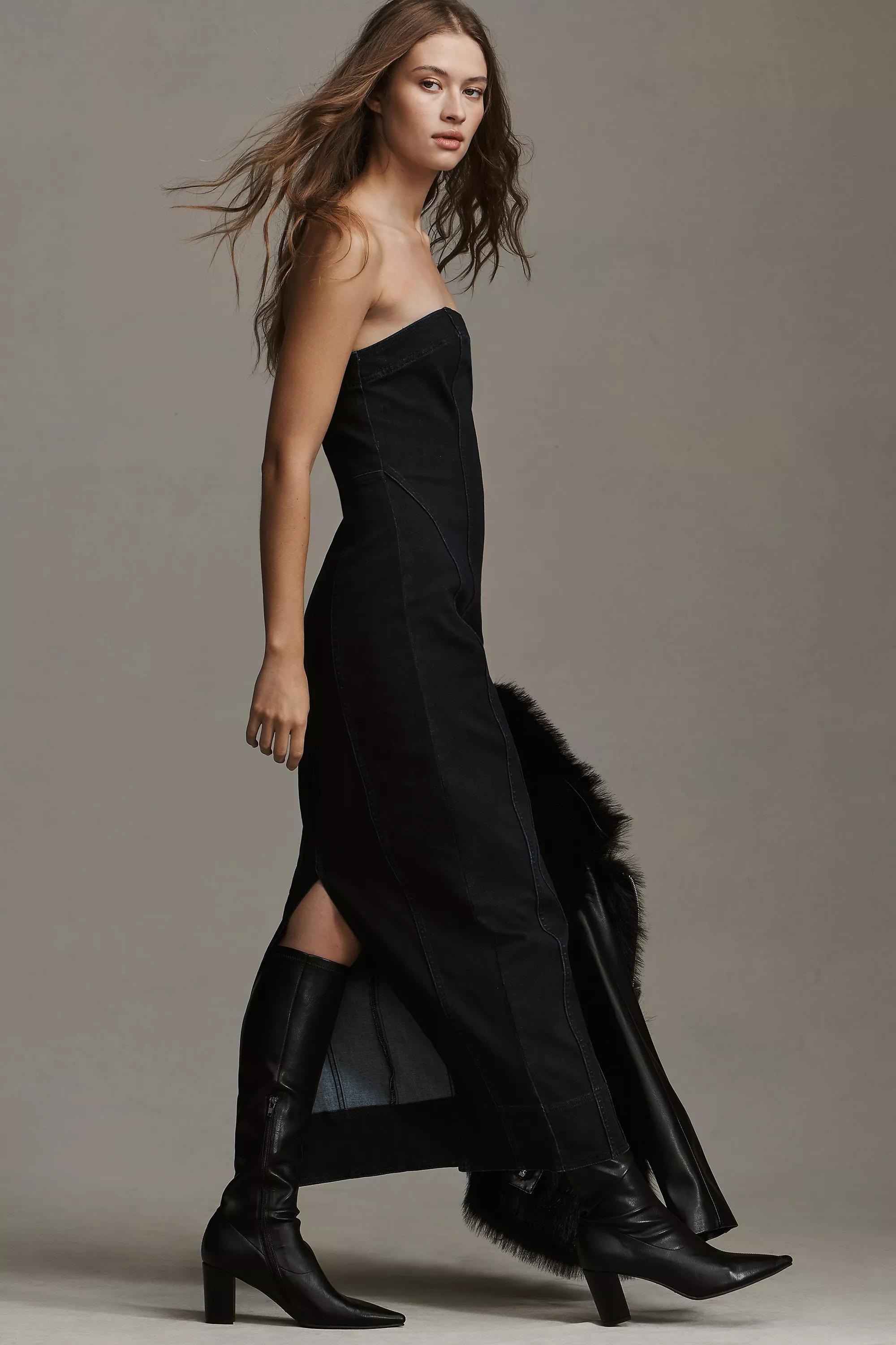 Pilcro Strapless Syellow Denim Maxi Dress, Navy, , large image number 2