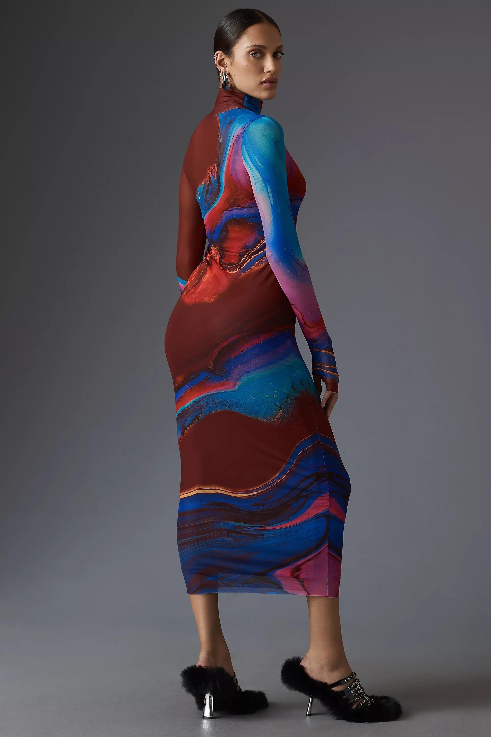Afrm Mock-Neck Printed Midi Dress, Multicolour, , large image number 1