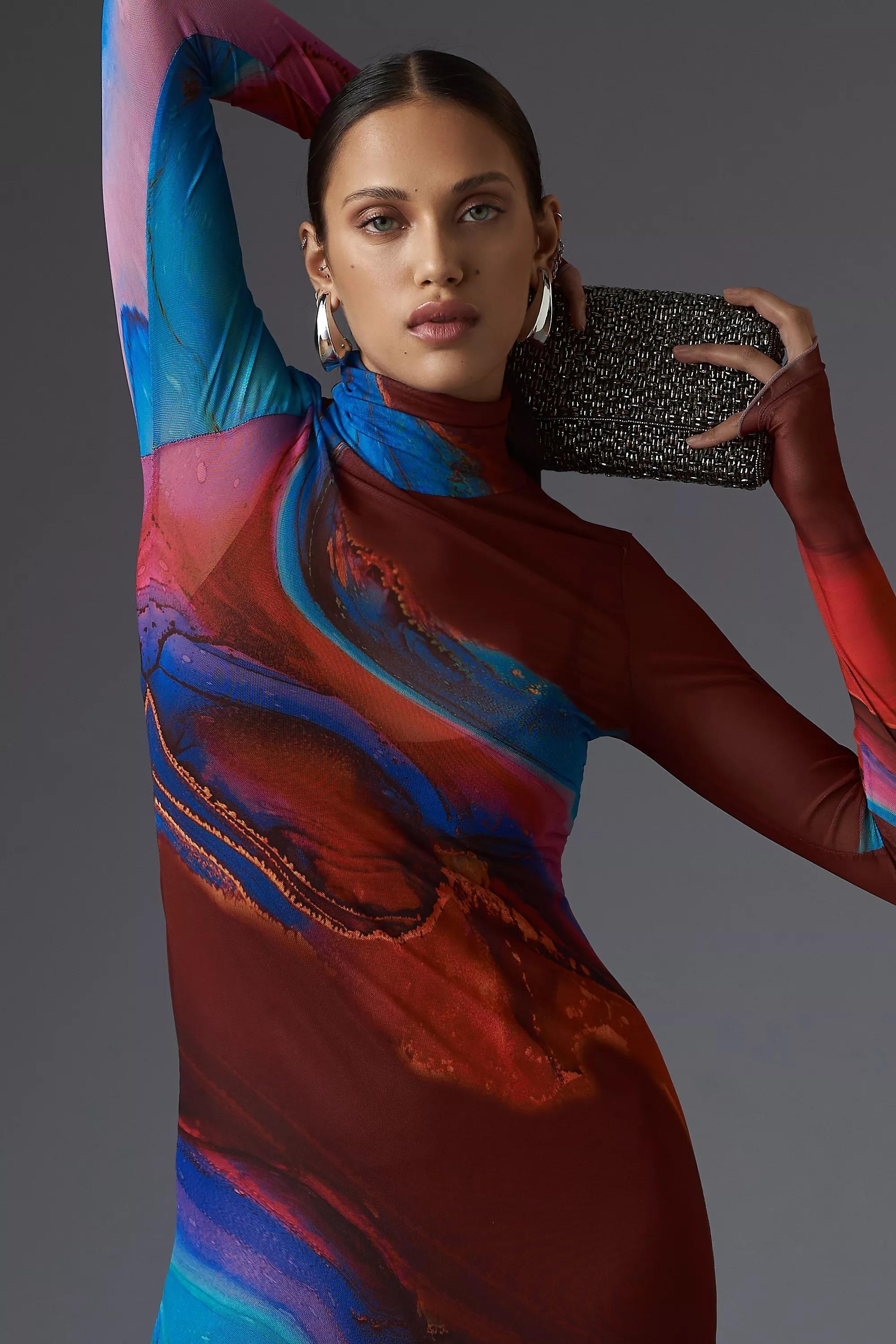 Afrm Mock-Neck Printed Midi Dress, Multicolour, , large image number 2