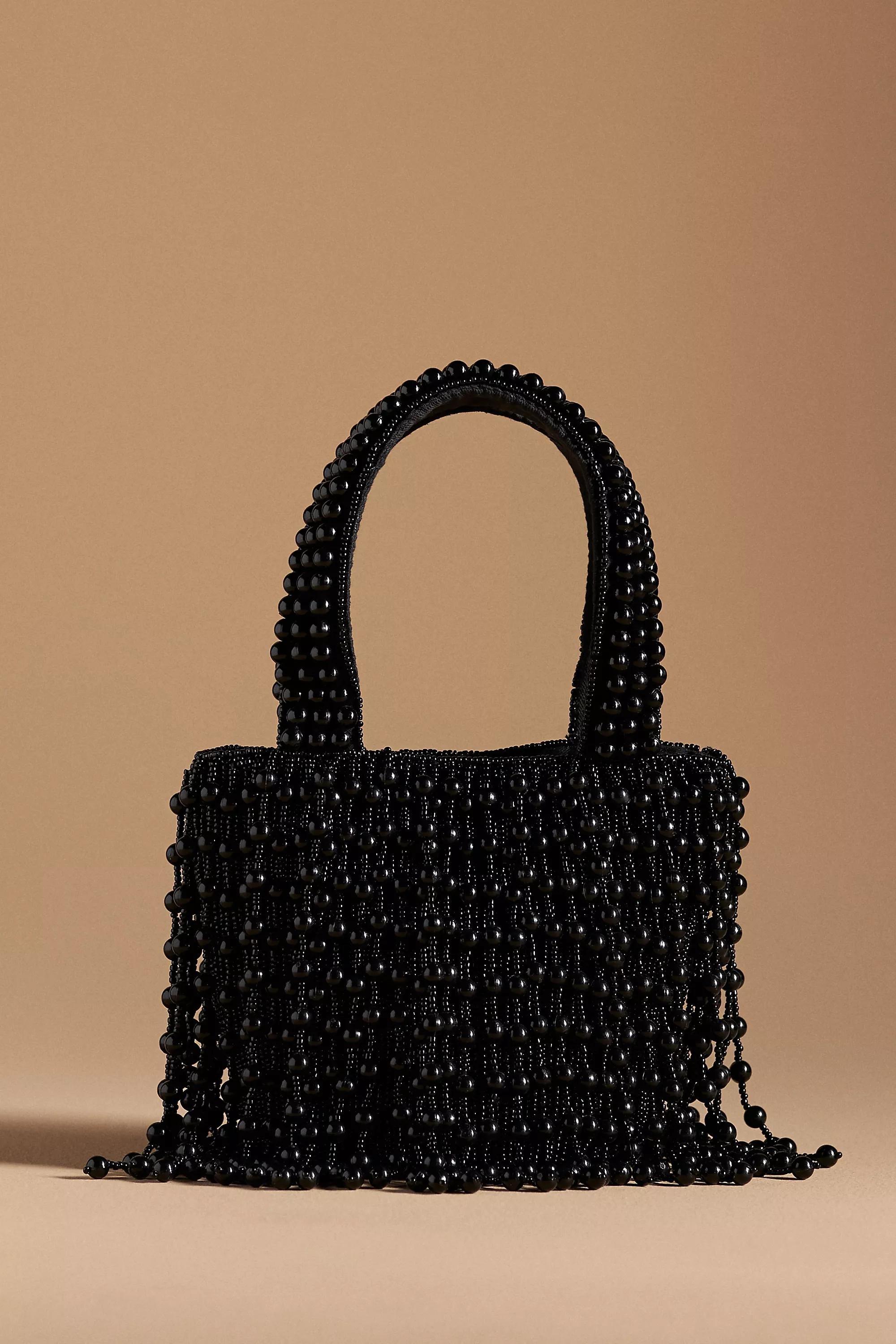 Beaded Fringe Mini Clutch Bag, Black, A501_0001, large image number 1