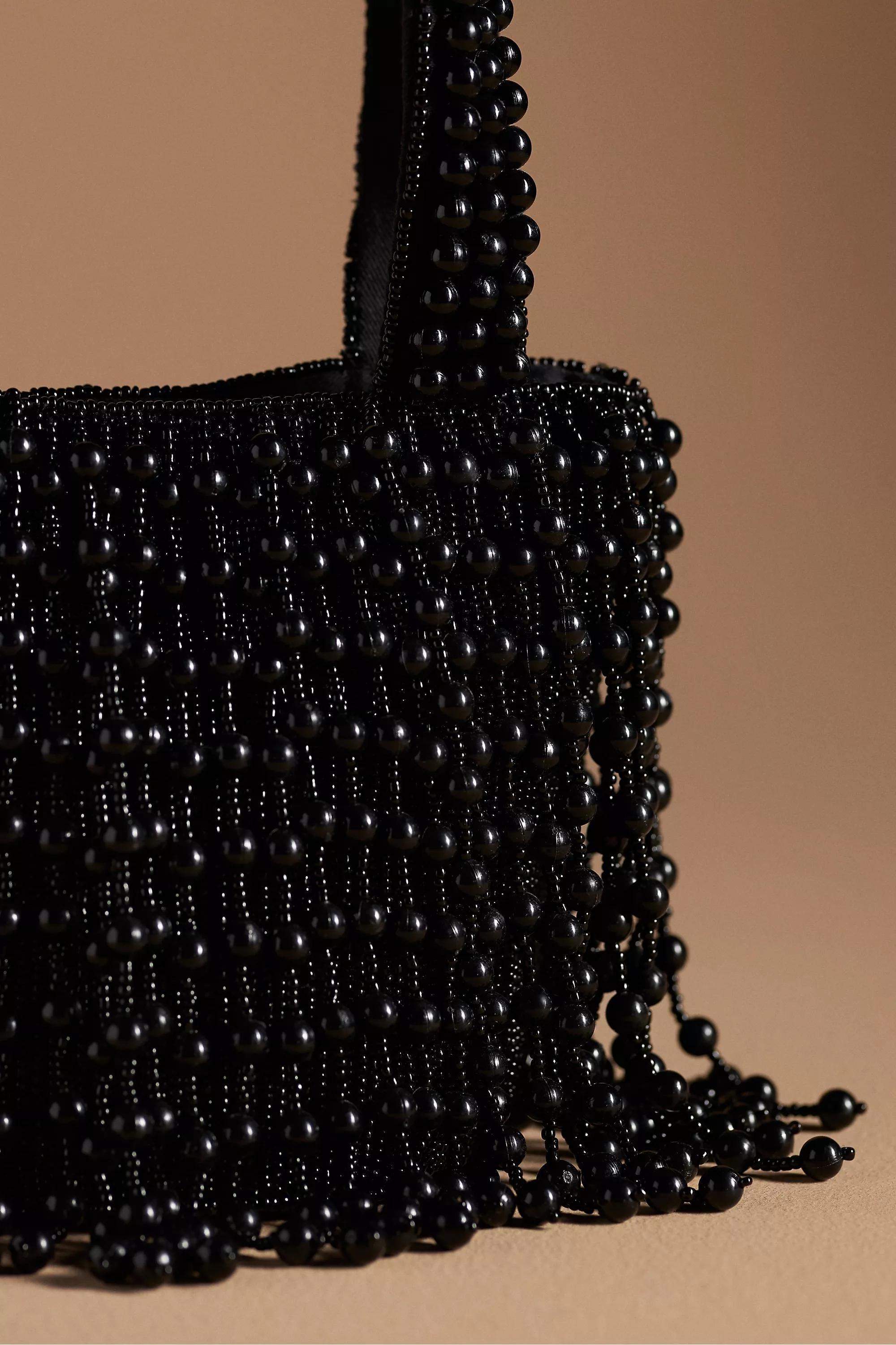 Beaded Fringe Mini Clutch Bag, Black, A501_0001, large image number 2