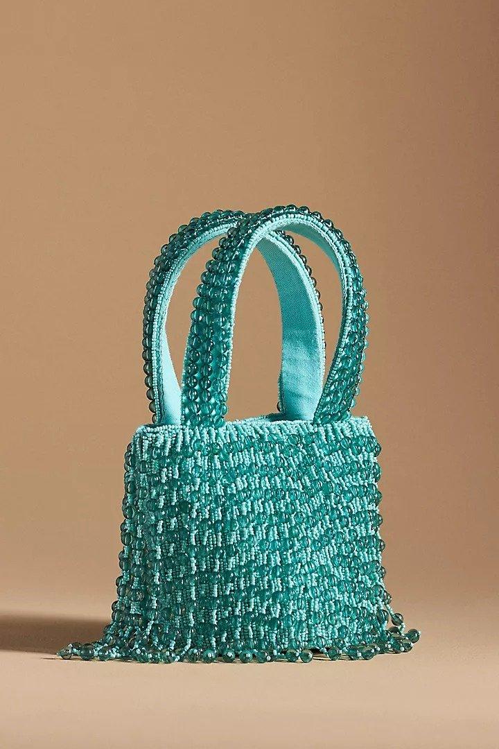 Beaded Fringe Bucket Bag,Blue, A501_0070, large image number 1