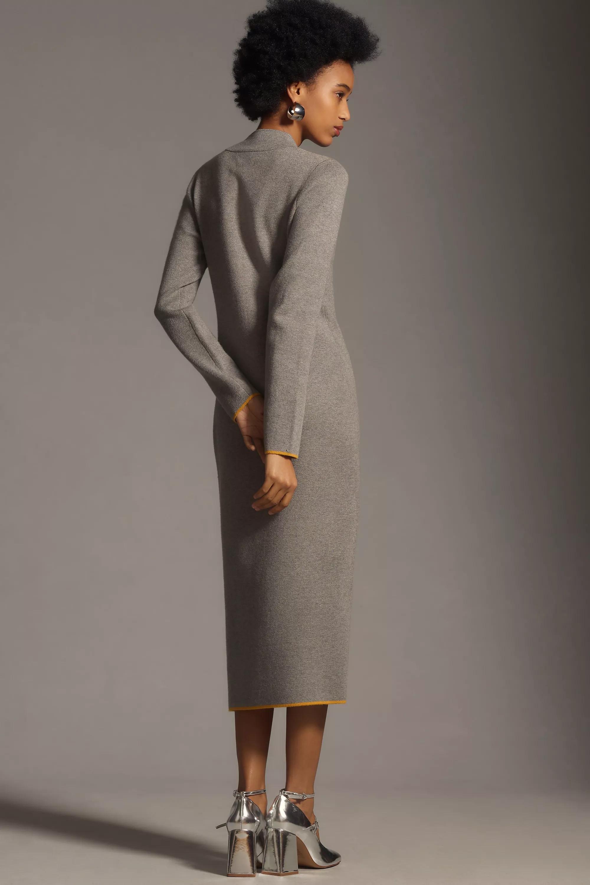 Maeve Half-Zip Long-Sleeve Midi Jumper Dress, Grey, , large image number 1