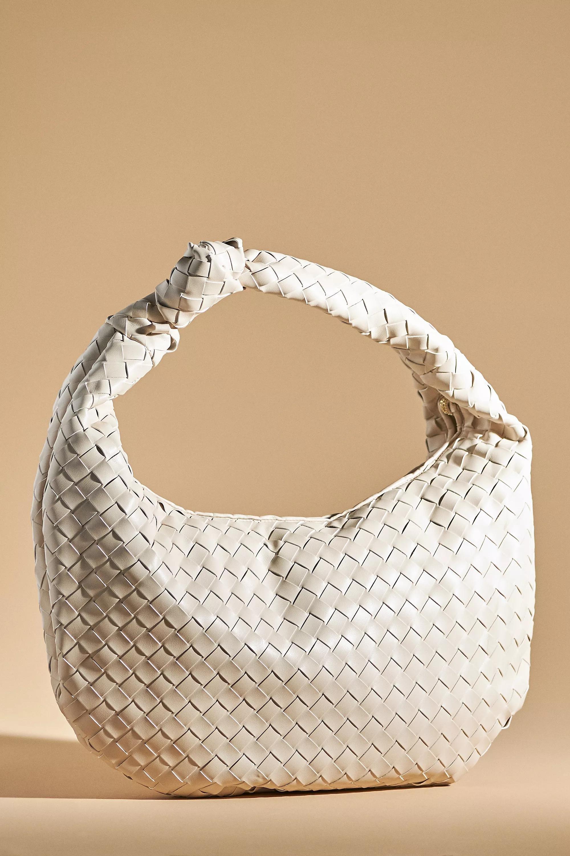 The Brigitte Woven Faux-Leather Shoulder Bag By Melie Bianco: Oversized Edition, Beige, A501_0023, large image number 0