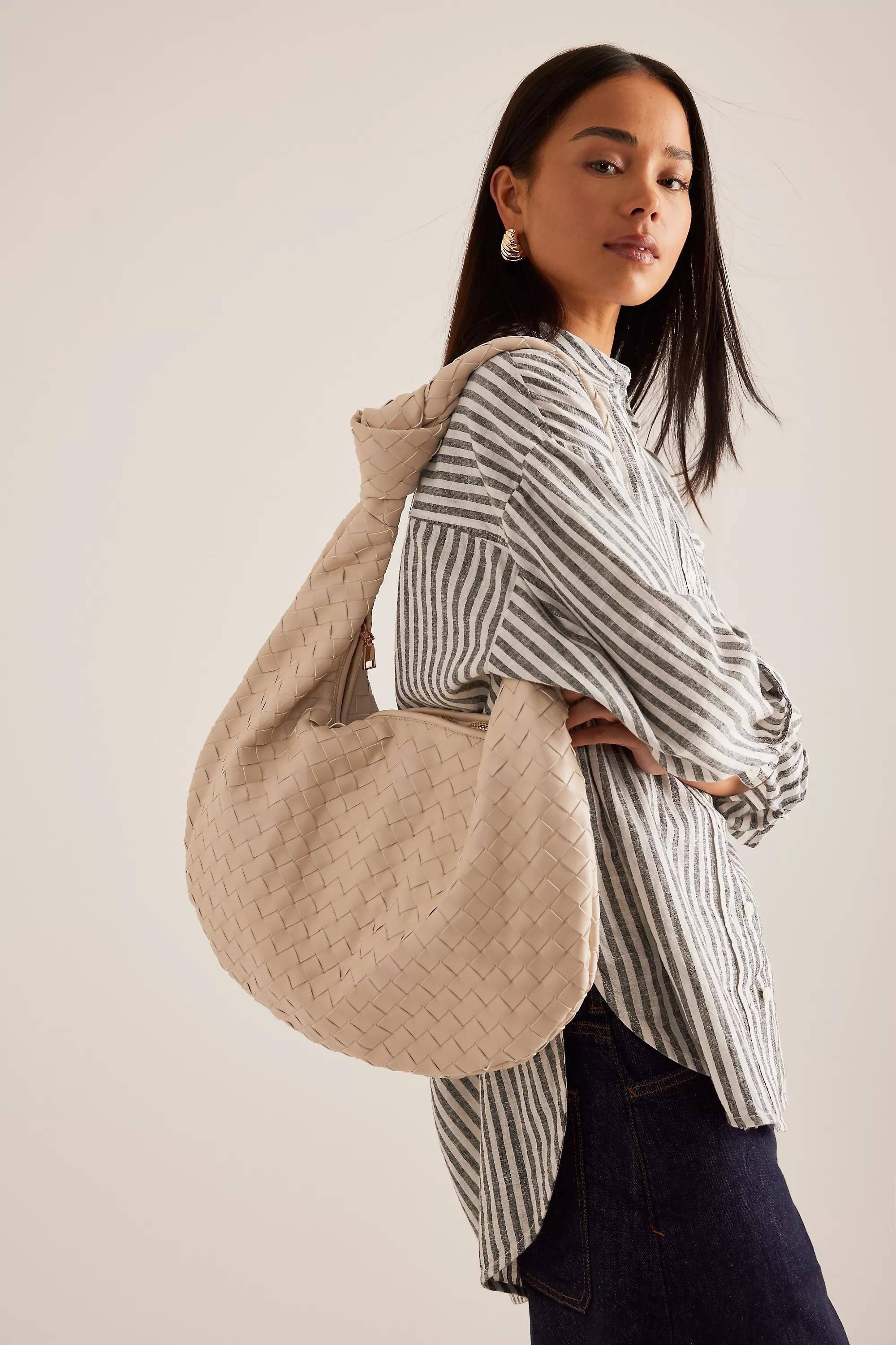 The Brigitte Woven Faux-Leather Shoulder Bag By Melie Bianco: Oversized Edition, Beige, A501_0023, large image number 1