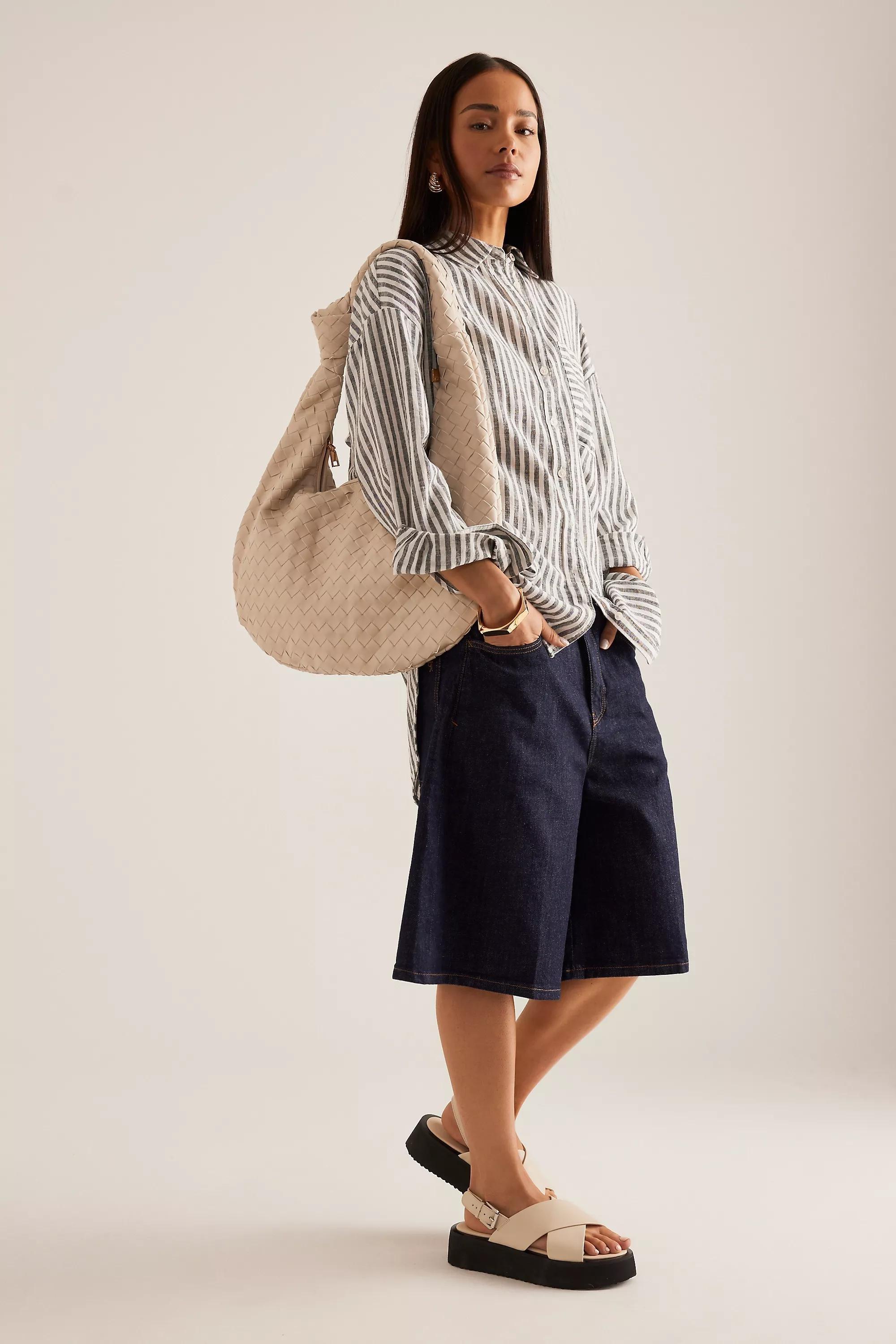 The Brigitte Woven Faux-Leather Shoulder Bag By Melie Bianco: Oversized Edition, Beige, A501_0023, large image number 3