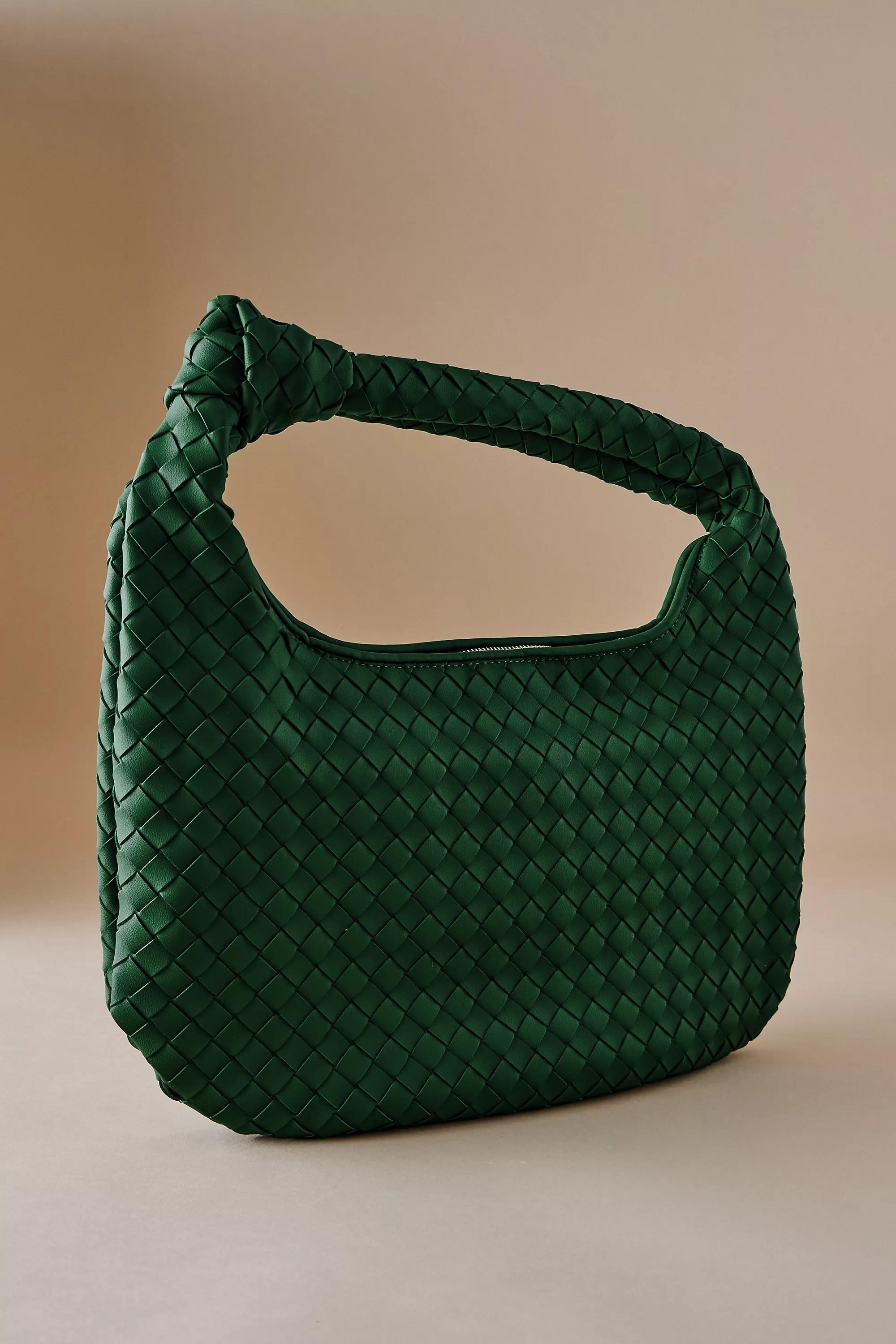 The Brigitte Woven Faux-Leather Shoulder Bag By Melie Bianco: Oversized Edition, Green, A501_0030, medium