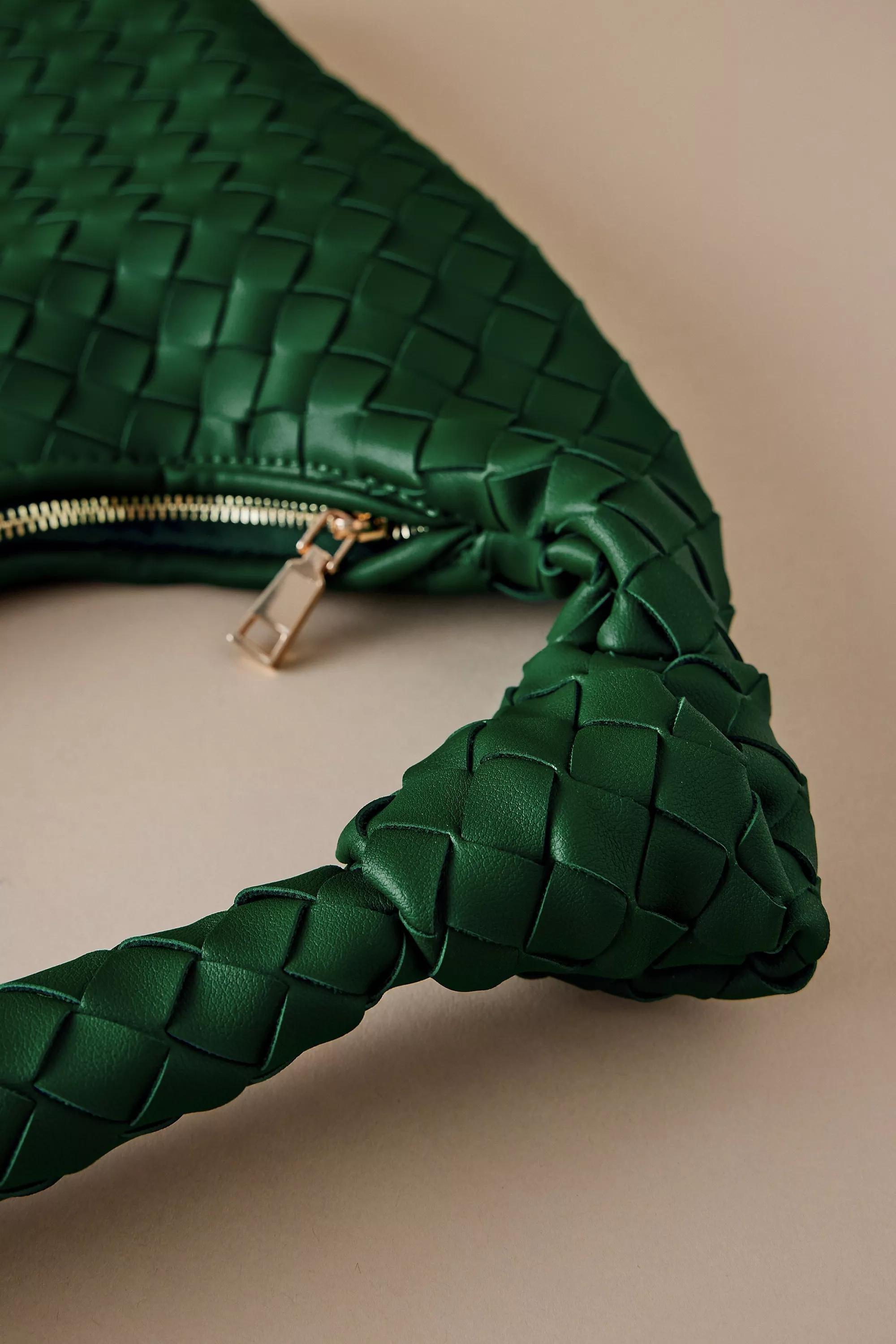 The Brigitte Woven Faux-Leather Shoulder Bag By Melie Bianco: Oversized Edition, Green, A501_0030, medium