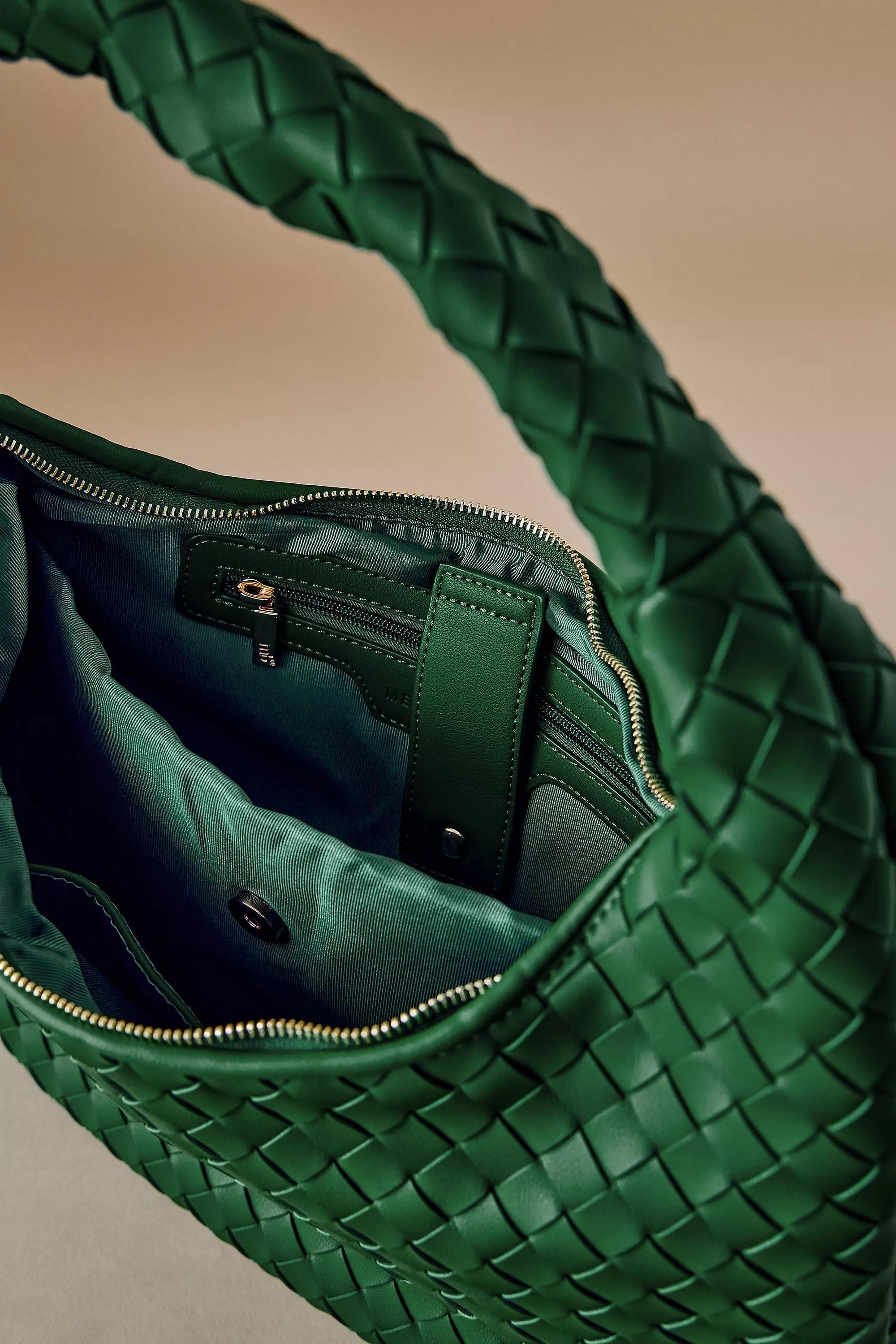 The Brigitte Woven Faux-Leather Shoulder Bag By Melie Bianco: Oversized Edition, Green, A501_0030, large image number 3