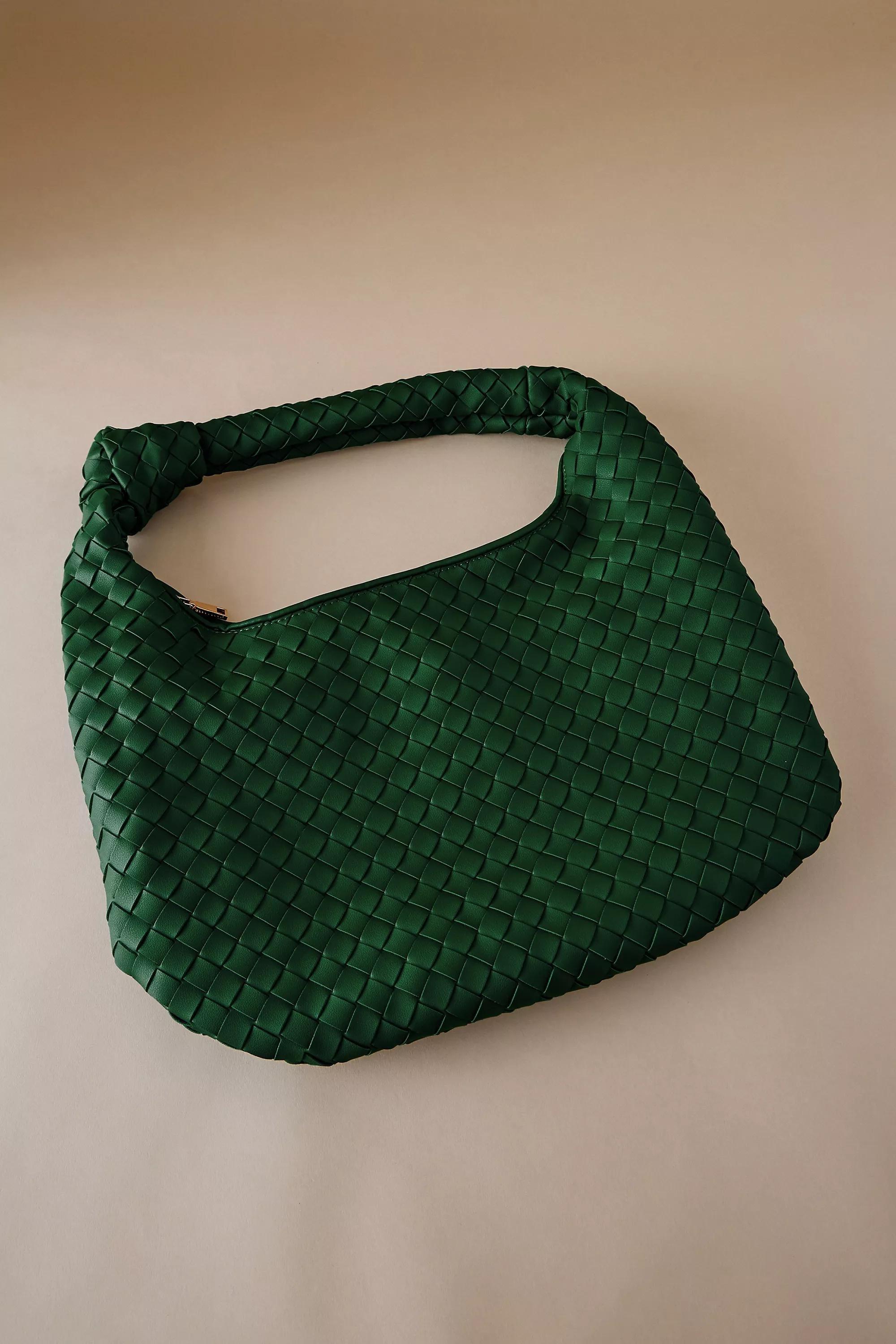 The Brigitte Woven Faux-Leather Shoulder Bag By Melie Bianco: Oversized Edition, Green, A501_0030, large image number 4
