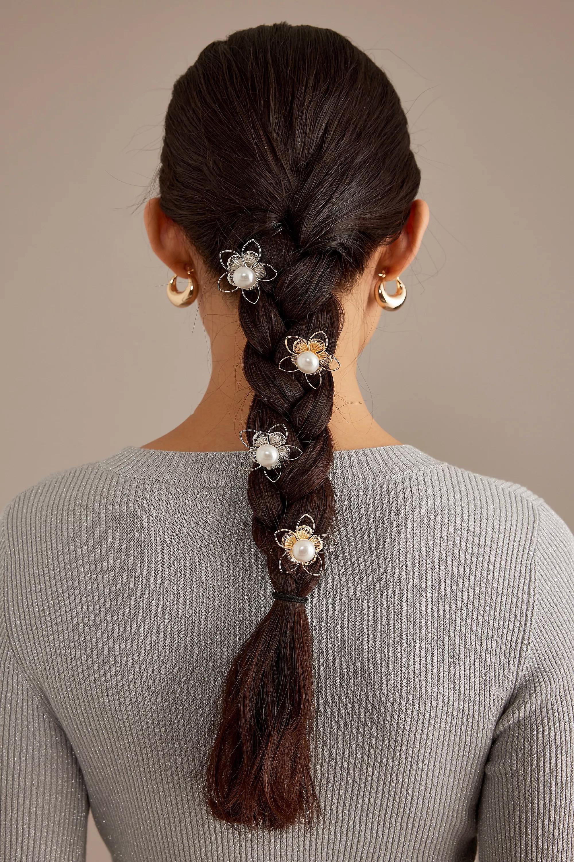 Metal Pearl Flower Comb Hair Pins, Set Of 3, Gold, A501_0070, large image number 0