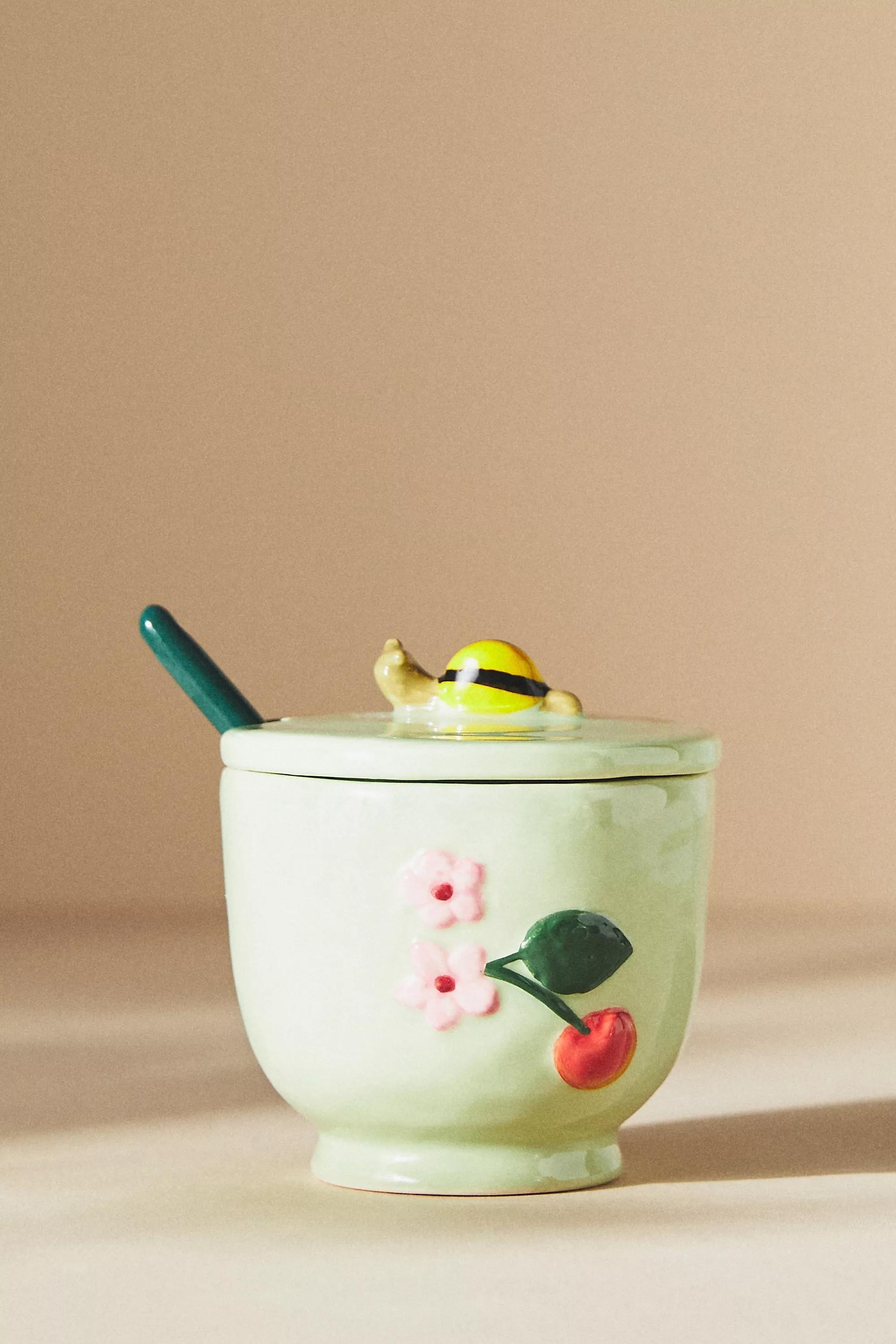 By Anthropologie Frazee Painted Sugar Pot, Mint, , medium