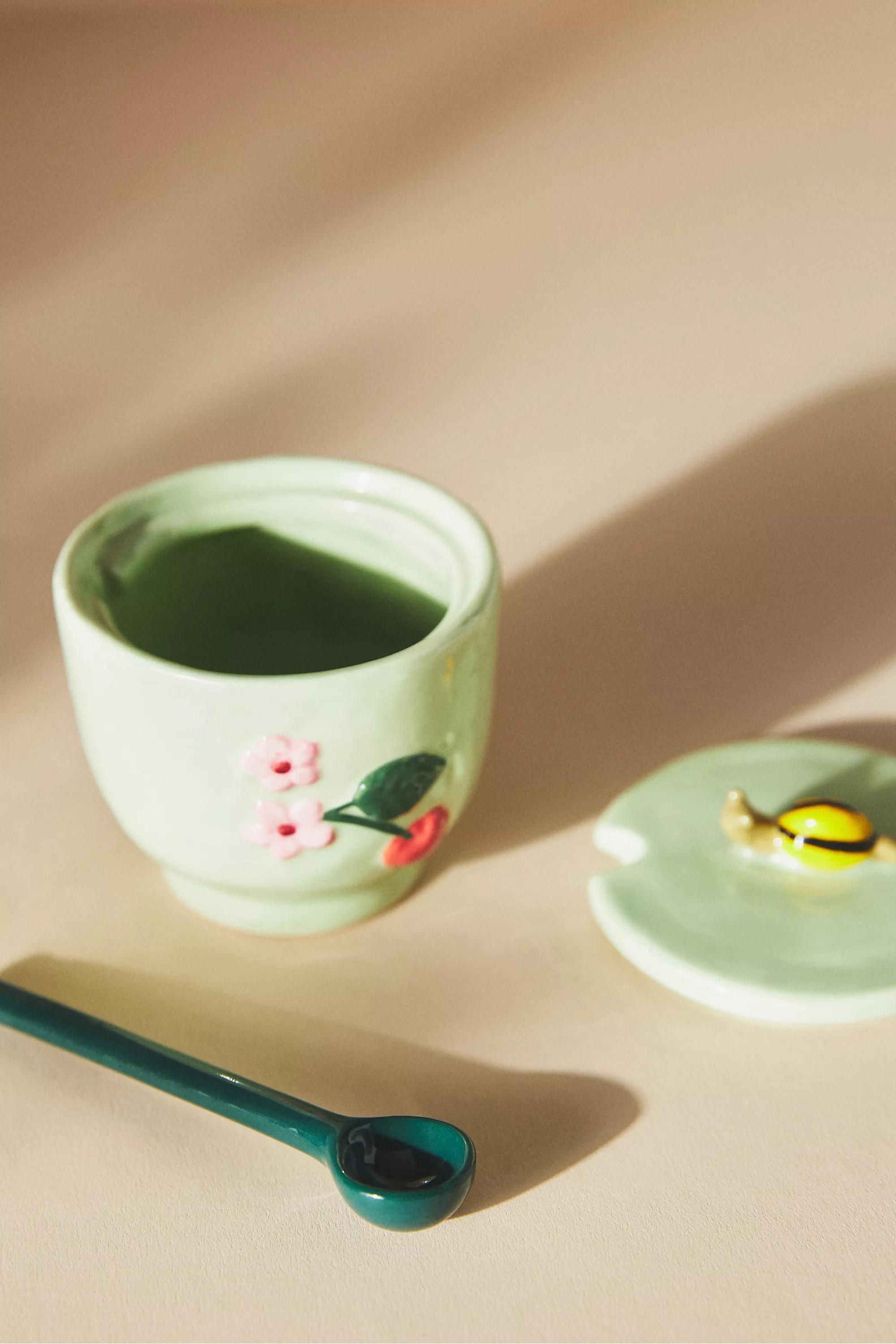 By Anthropologie Frazee Painted Sugar Pot, Mint, A501_0102, large image number 1