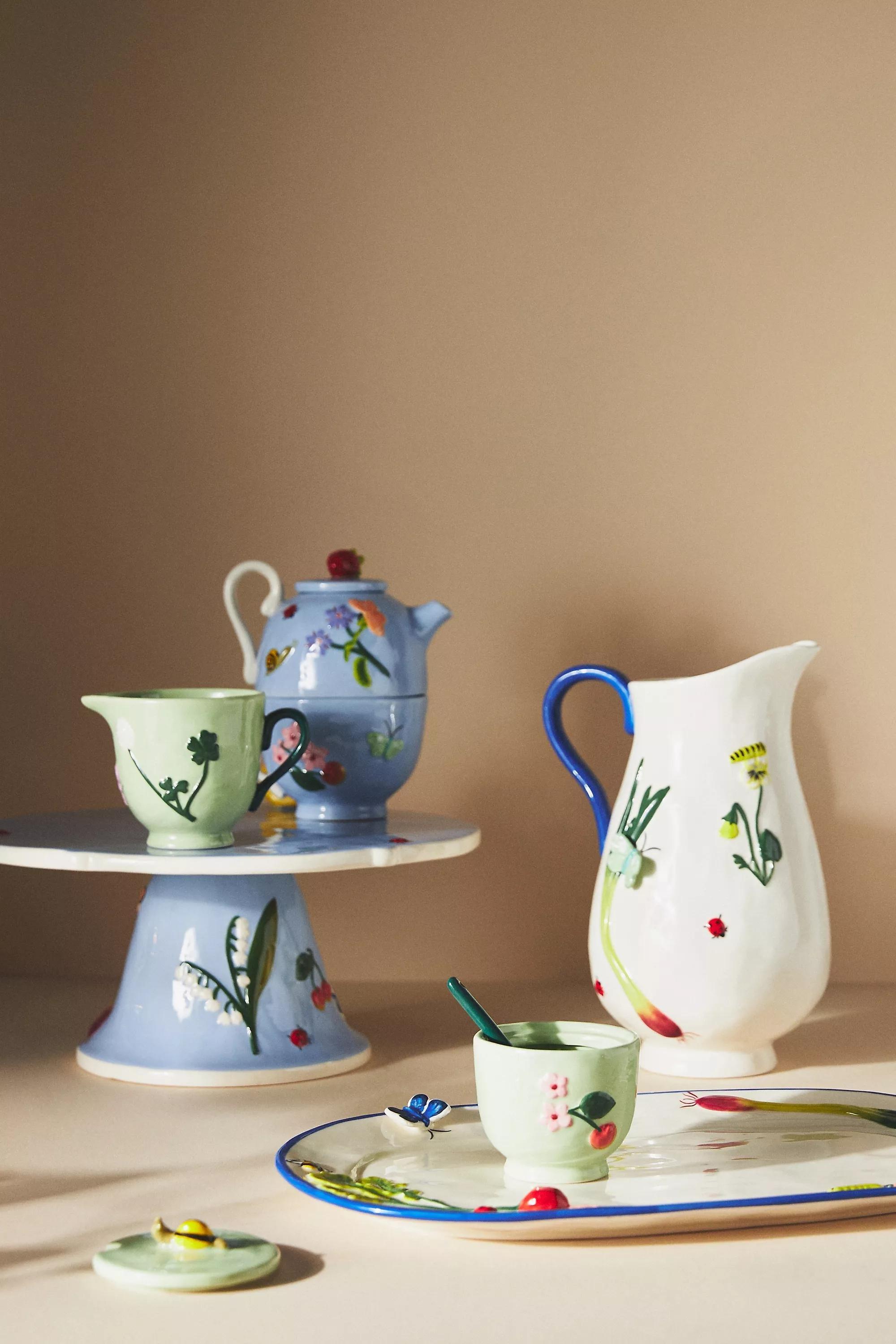 By Anthropologie Frazee Painted Sugar Pot, Mint, A501_0102, large image number 2