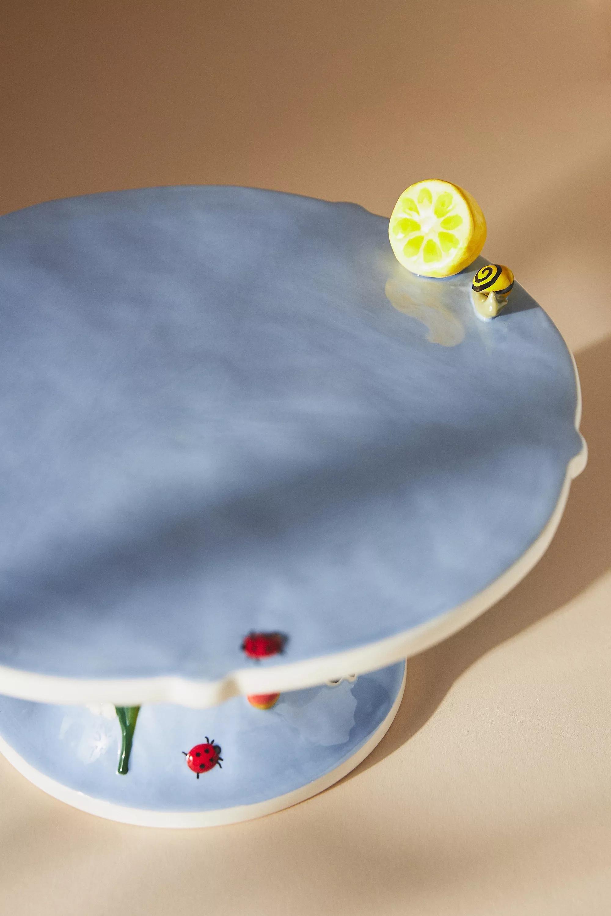 LT BLUE Faye Glazed Stoneware Cake Stand, A501_0048, large image number 2