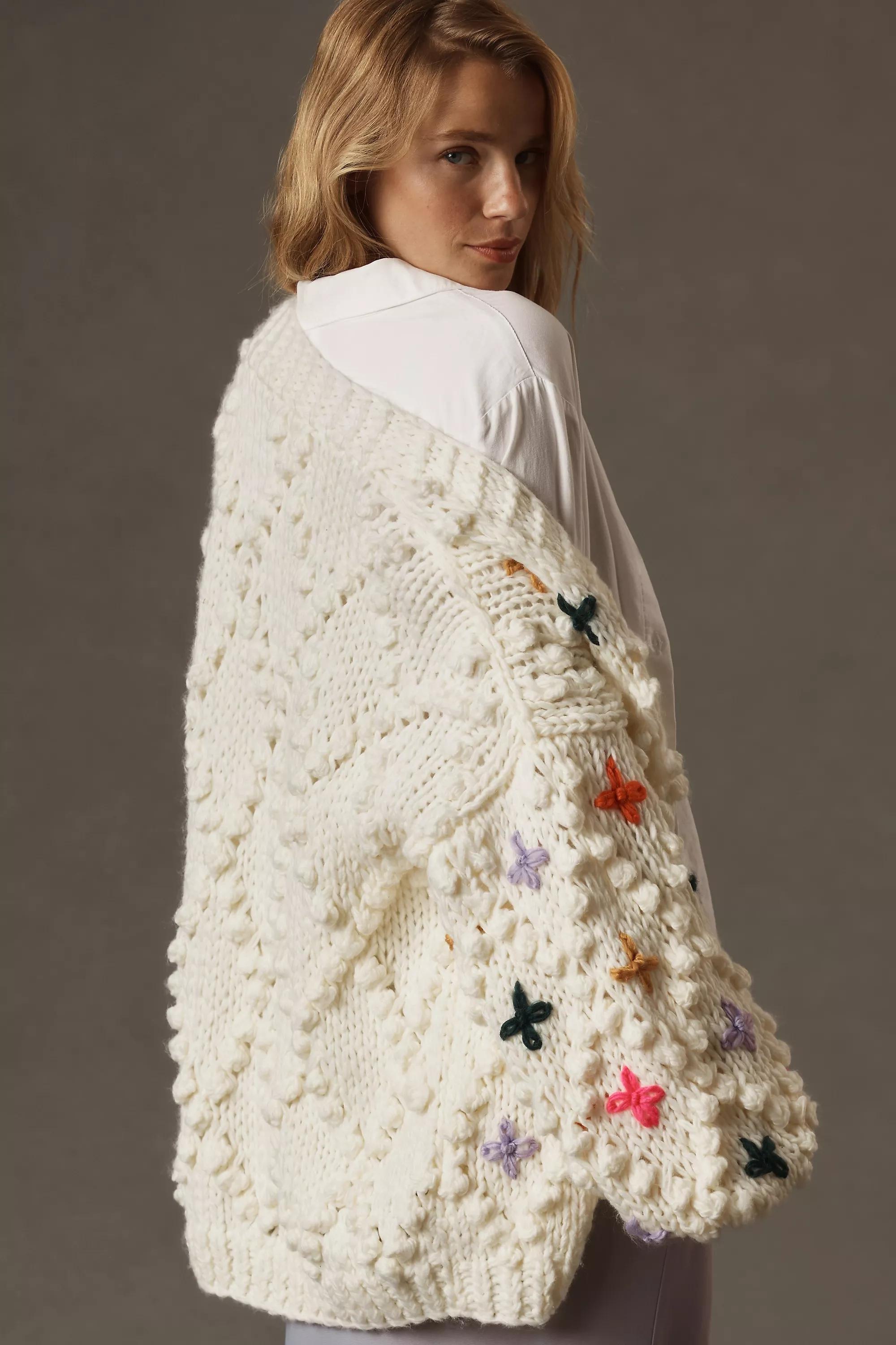 Anthropologie Crochet Knitted Cardigan, White, A501_0011, large image number 1