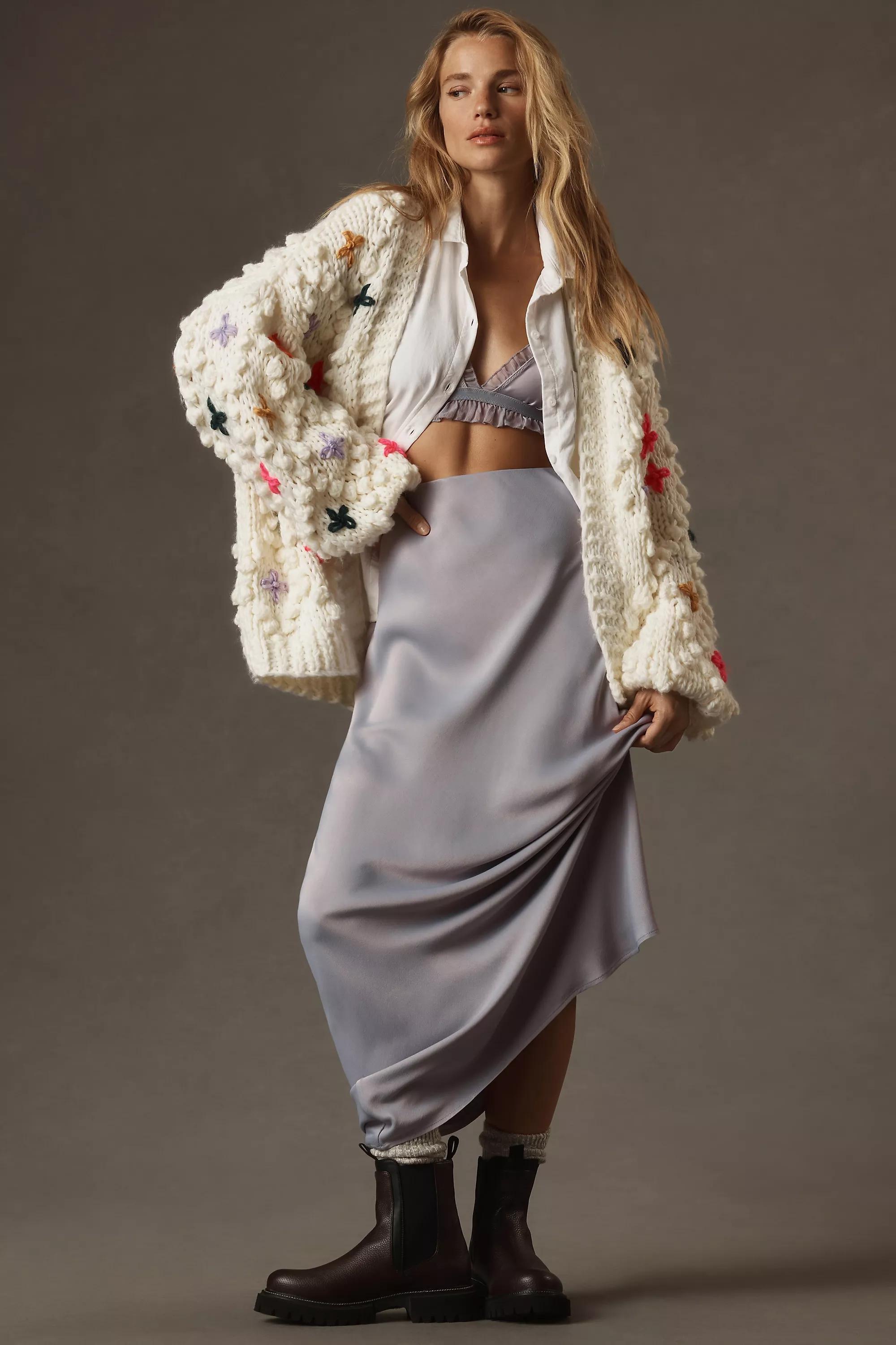 Anthropologie Crochet Knitted Cardigan, White, A501_0011, large image number 3