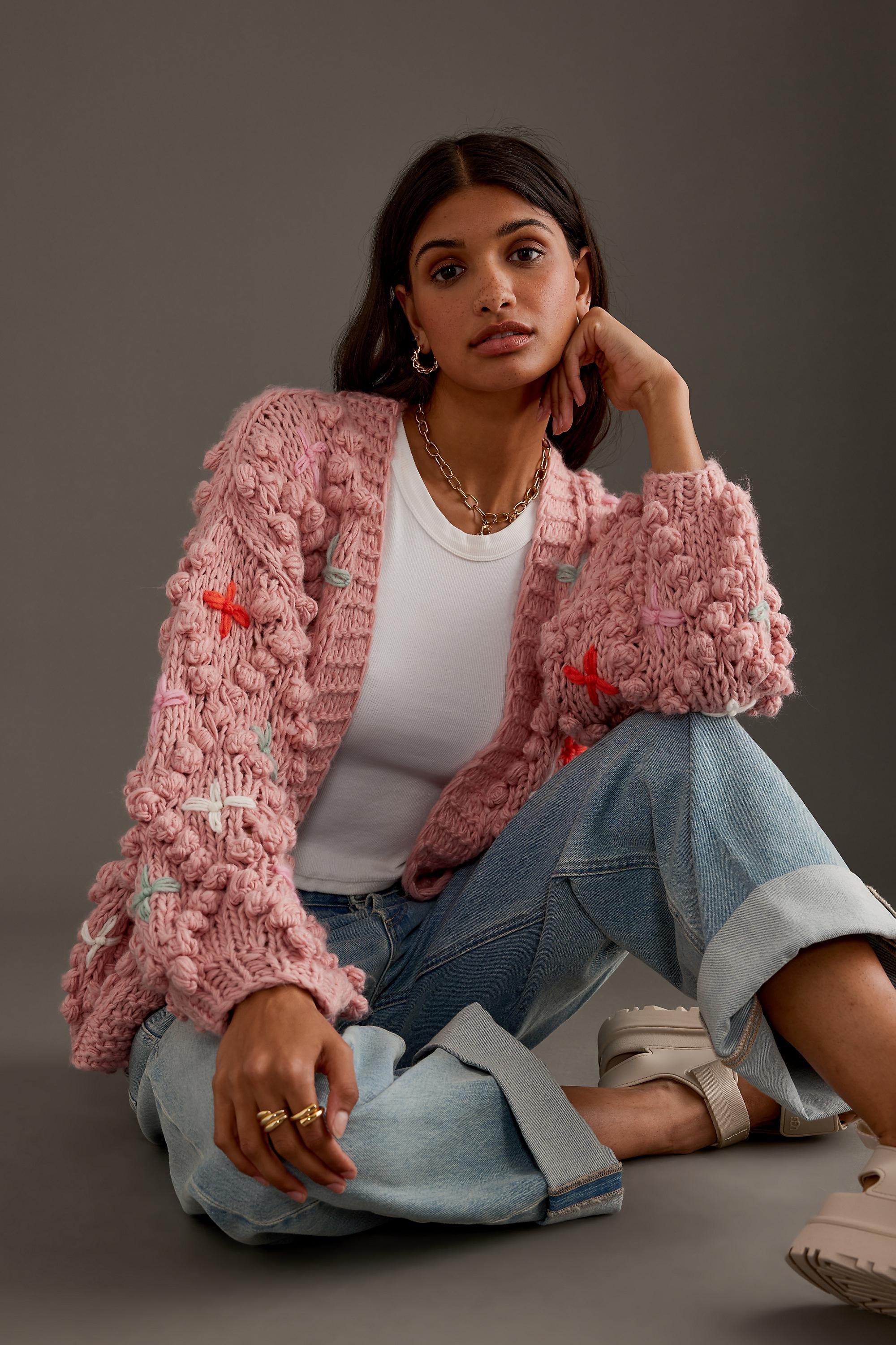 PINK By Anthropologie Chunky-Knit Bubble-Sleeve Cardigan, A501_0066, large image number 0
